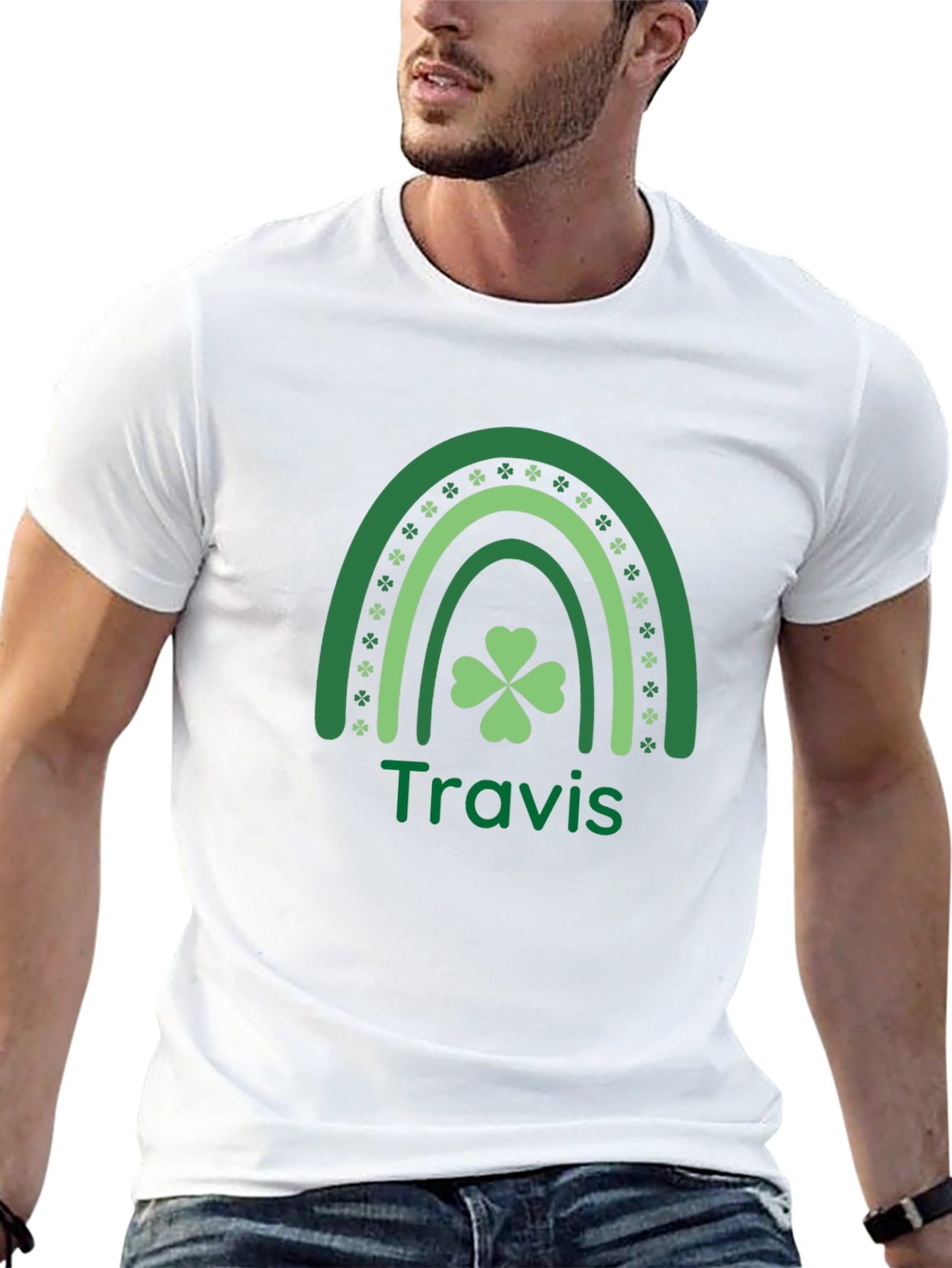 St. Patricks Day Travis Rainbow Clover T-Shirt