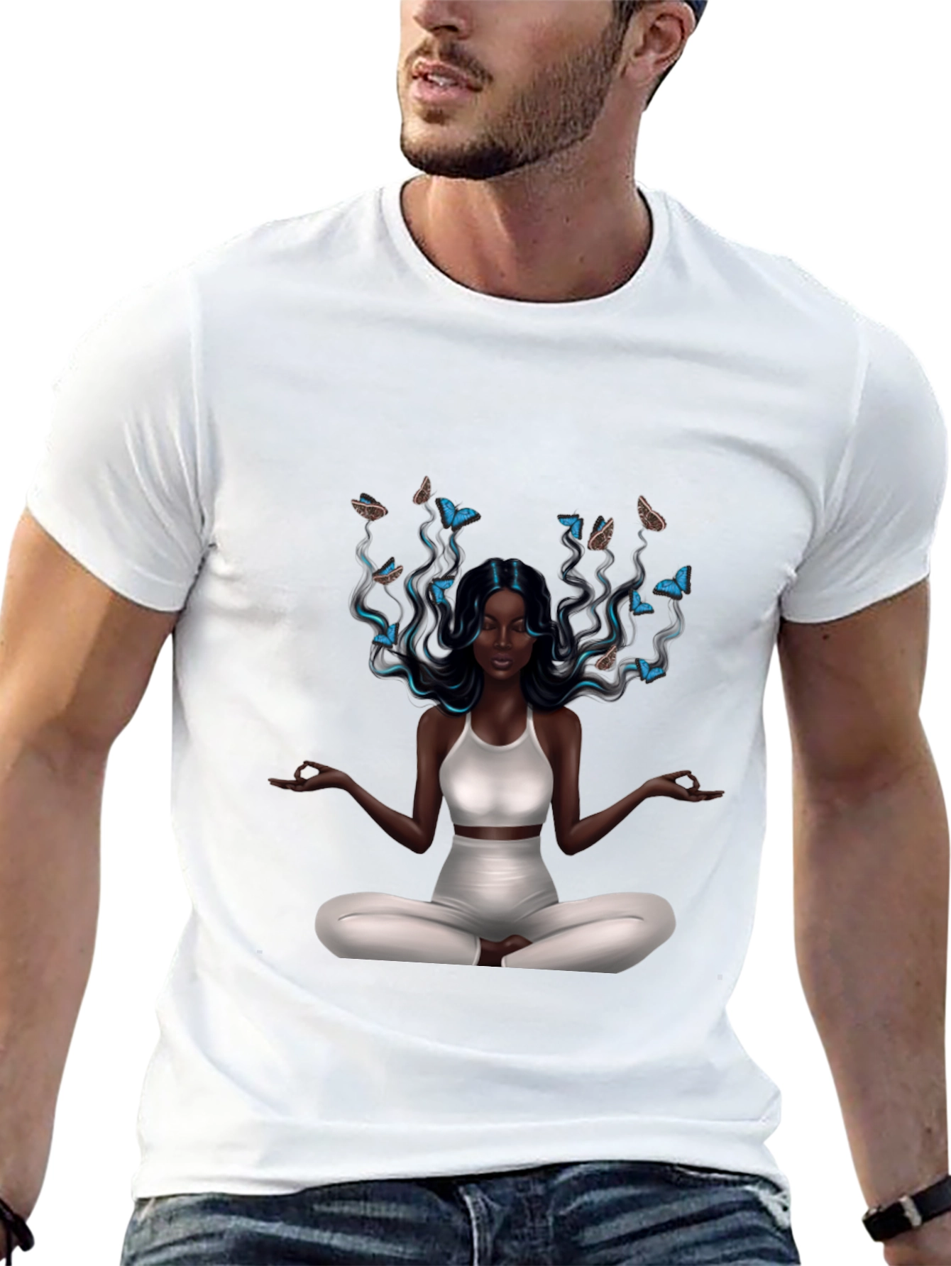Zen Meditation Woman Butterfly Graphic T-Shirt