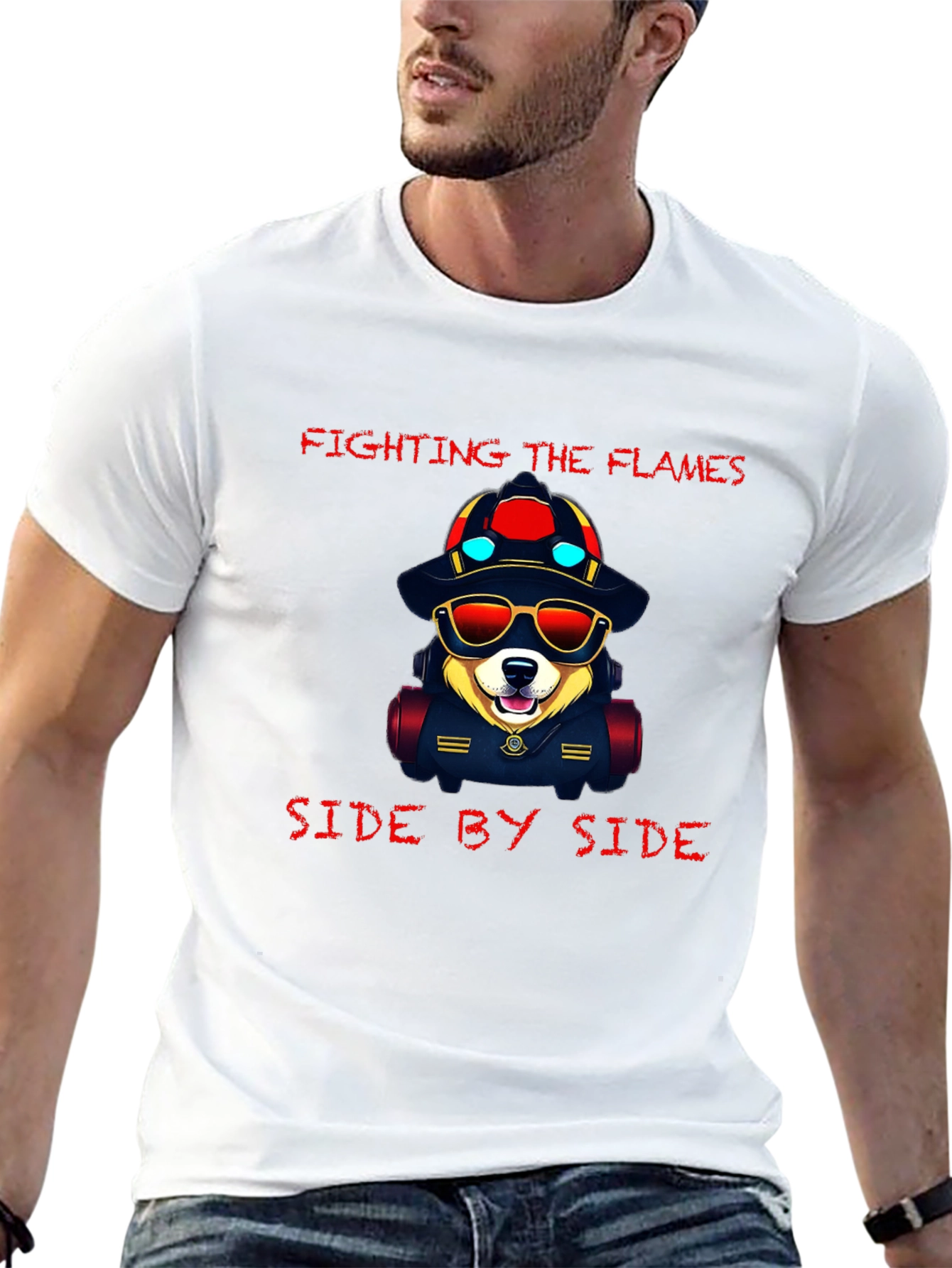 Dog Firefighter T-Shirt - Fighting the Flames
