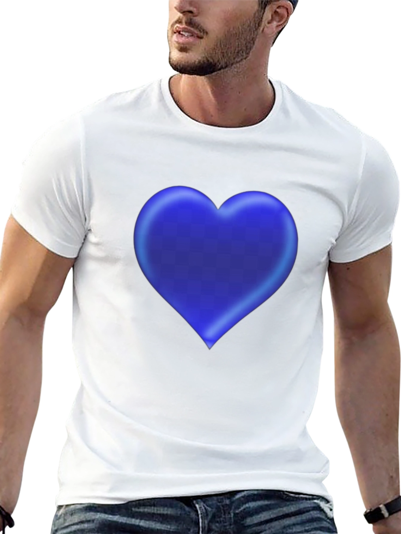 Blue Heart Graphic Black T-Shirt