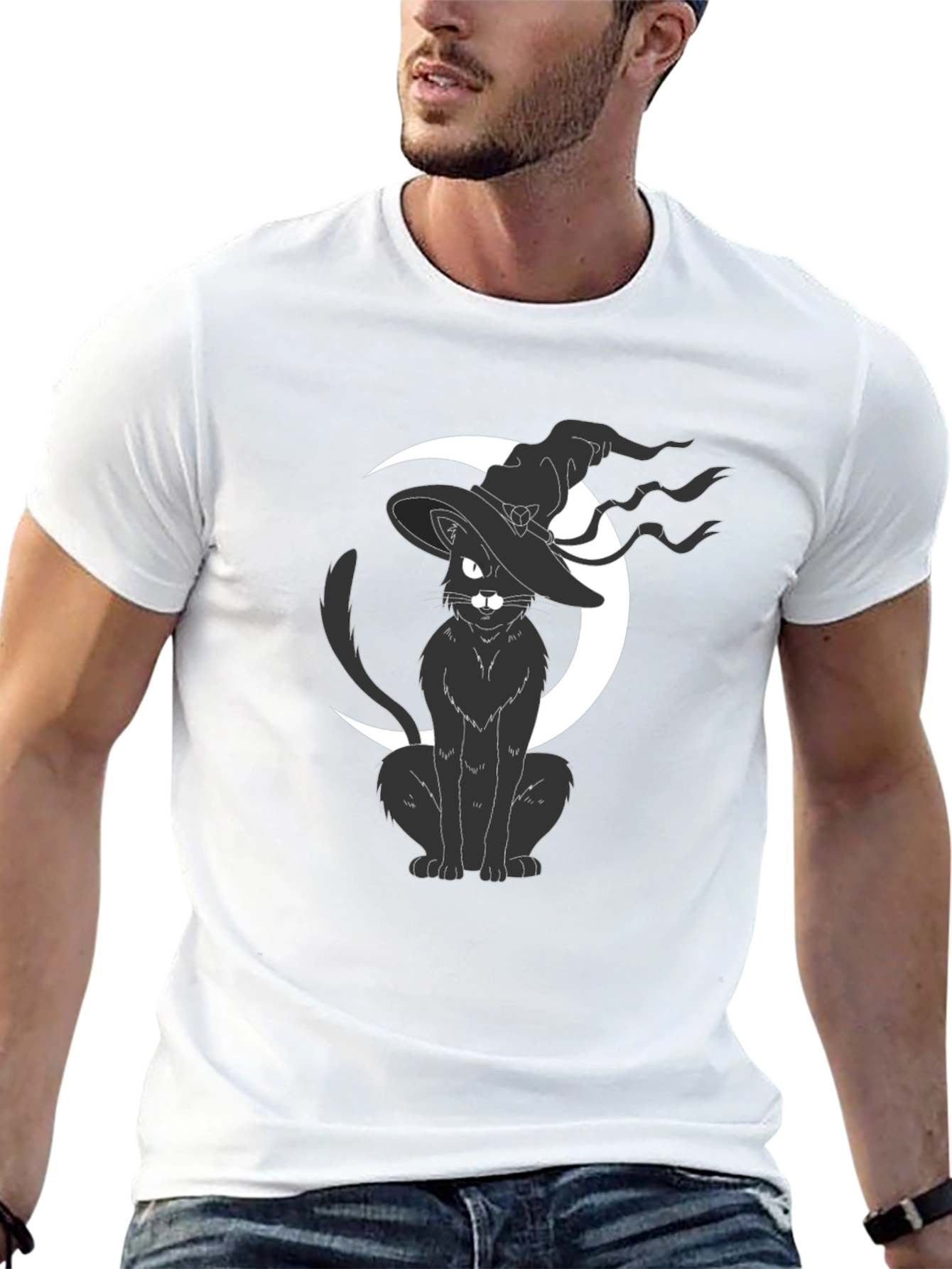 Witch Cat on Moon T-Shirt - Halloween Tee