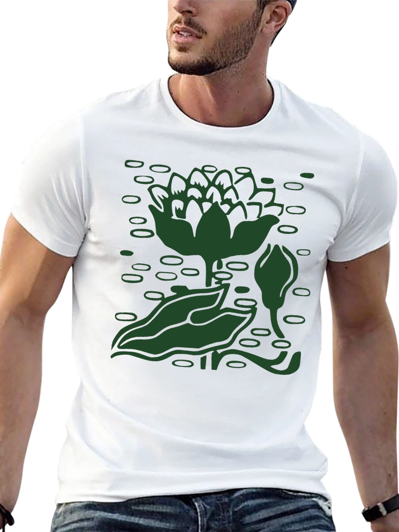 Green Lotus Pond Black T-Shirt