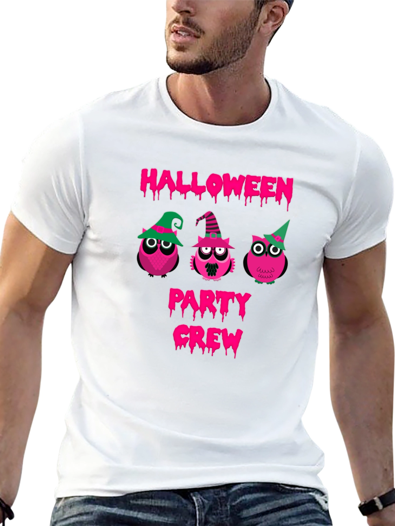 Halloween Owls Party Crew Black T-Shirt