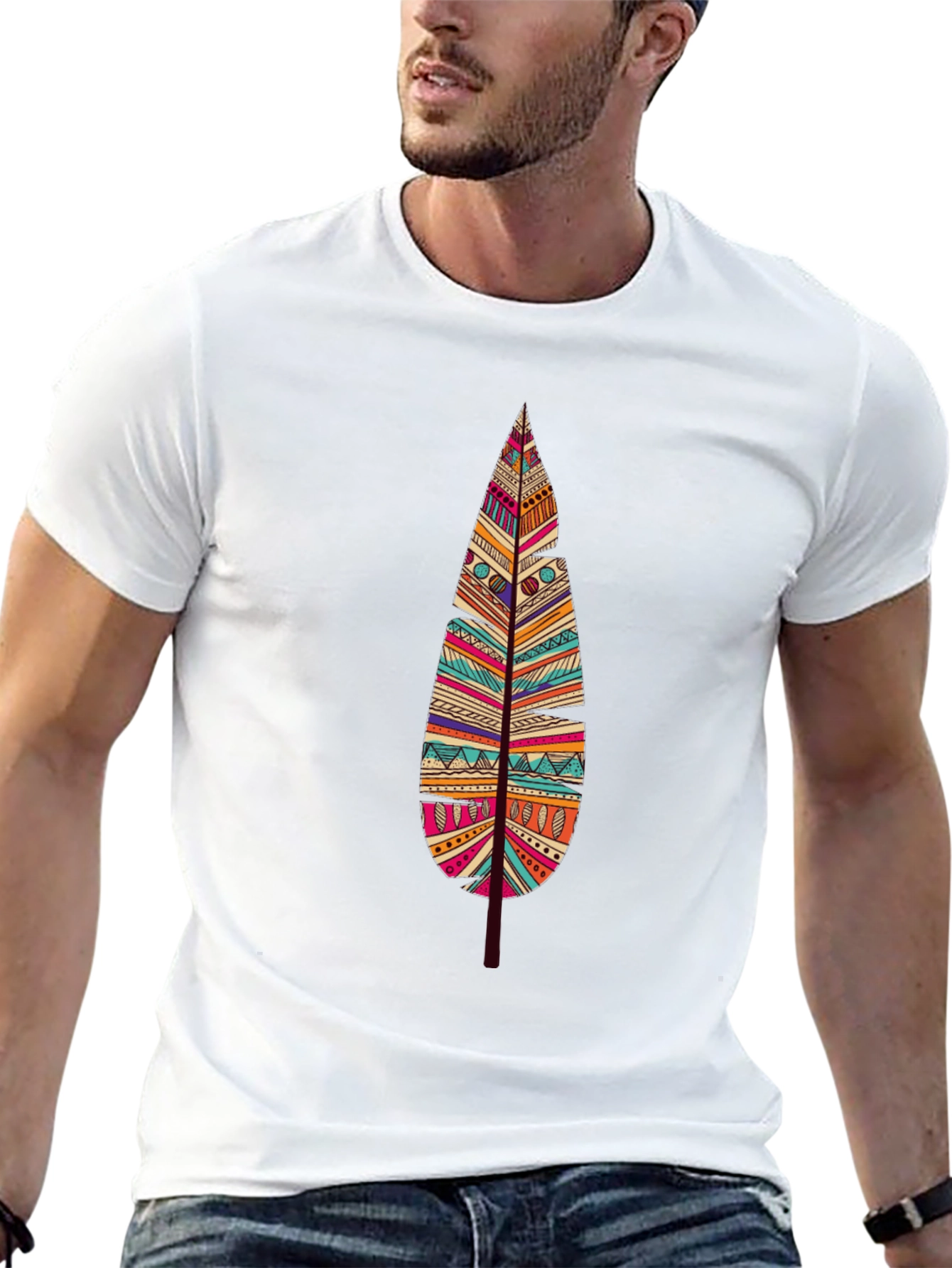 Feather Graphic Print Black T-Shirt