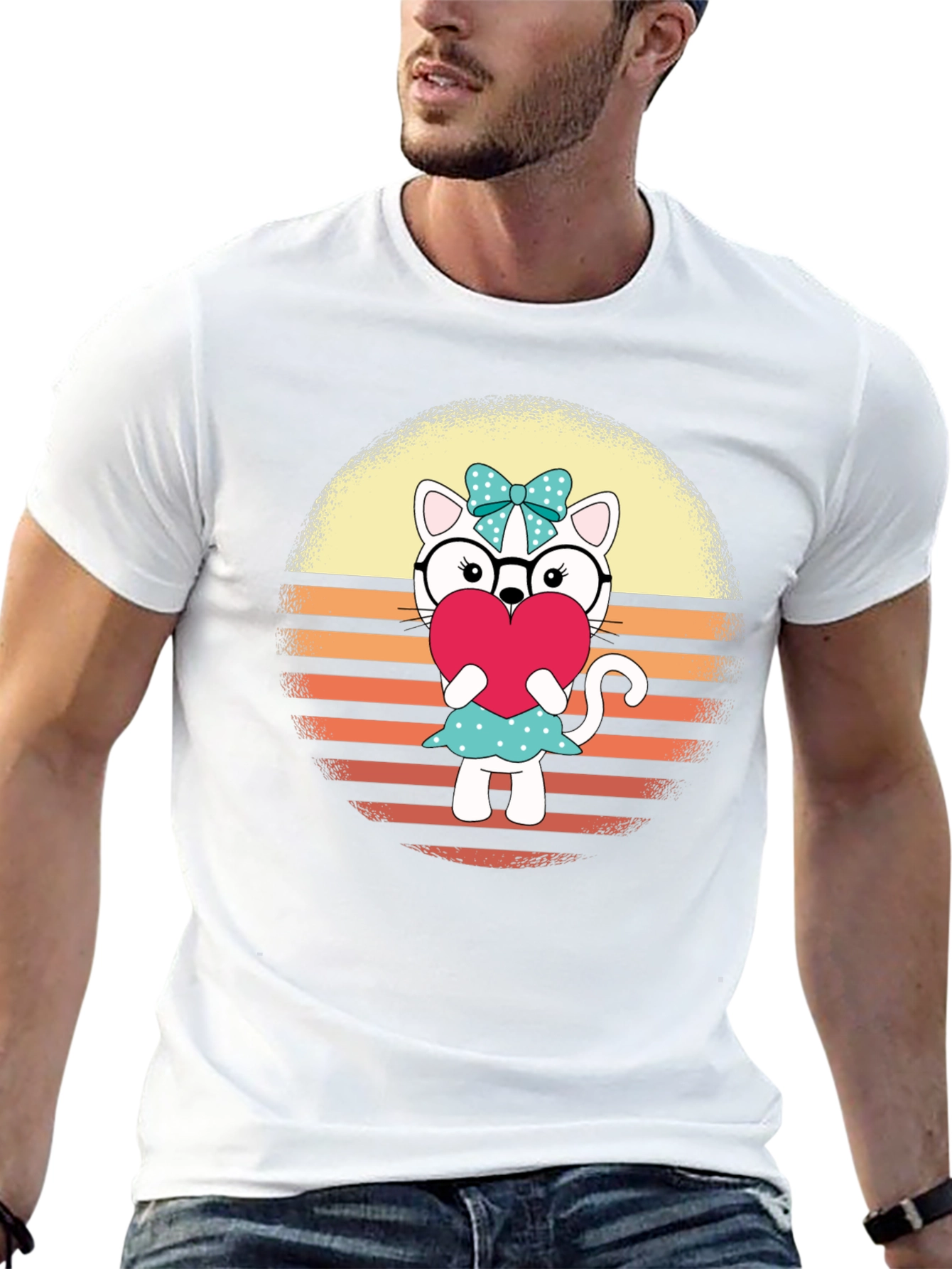 Cute Cat Heart T-Shirt - Fun Retro Design