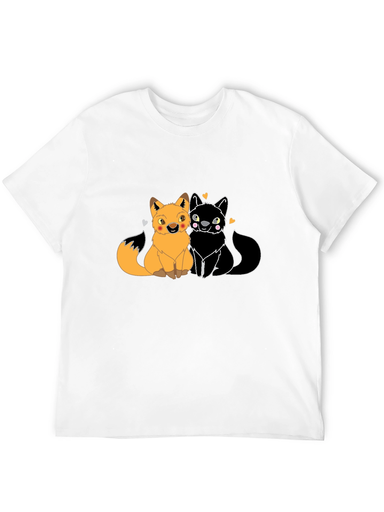 Cute Foxes in Love Graphic T-Shirt - Black