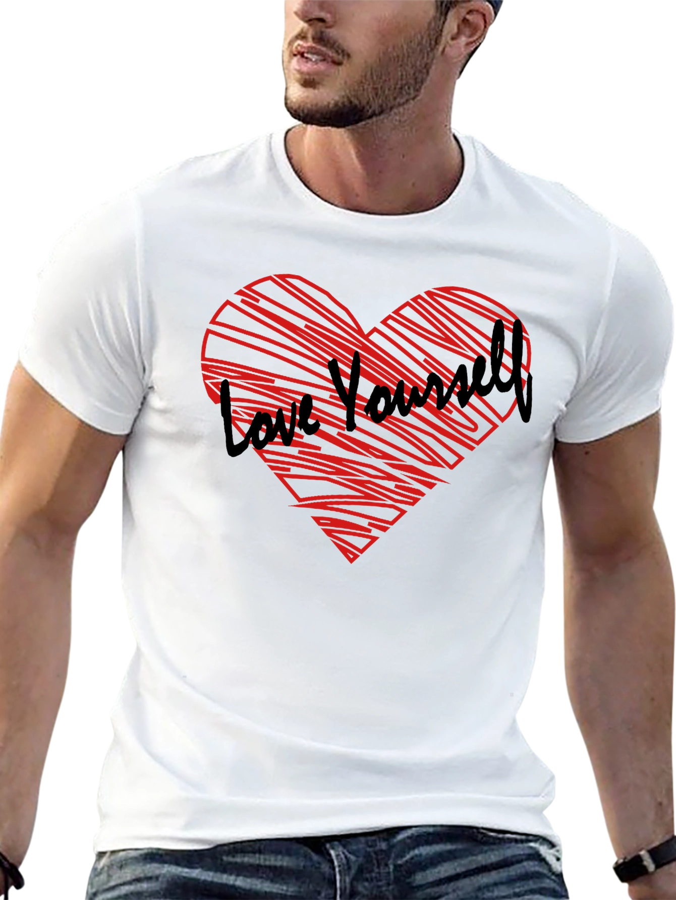 Love Yourself Heart Graphic Tee - Black Cotton Shirt