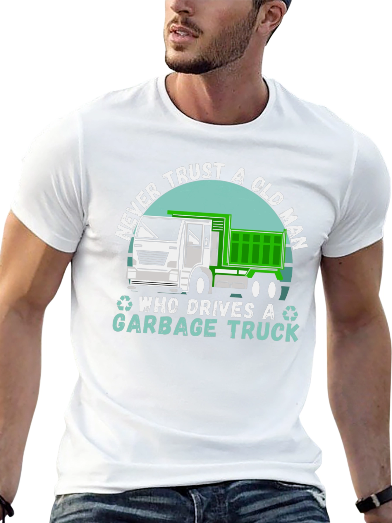 Never Trust Old Man Garbage Truck T-Shirt