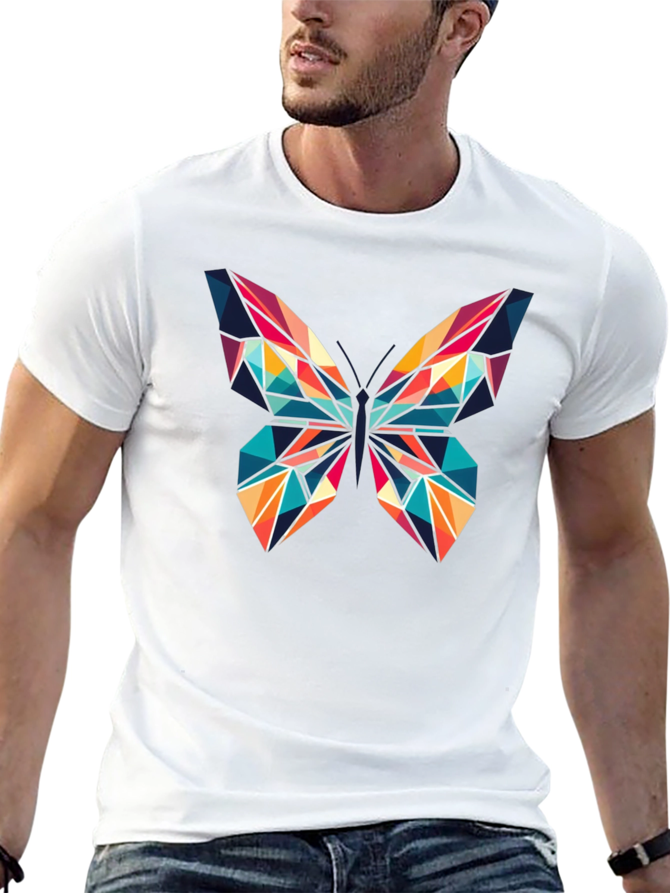 Geometric Butterfly Graphic Print T-Shirt