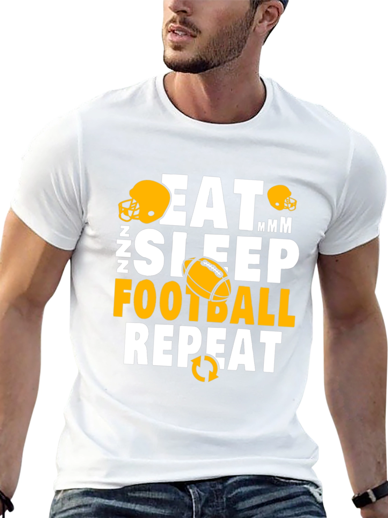 Eat Sleep Football Repeat Black Graphic T-Shirt