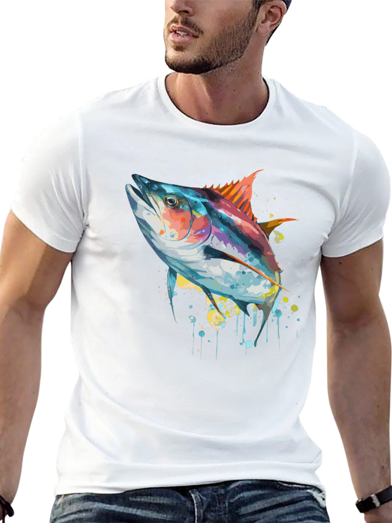 Stylish Tuna Fish Graphic Tee - Black