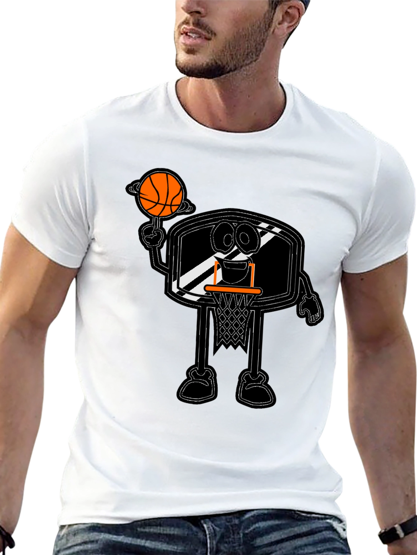 Cartoon Basketball Hoop Black T-Shirt