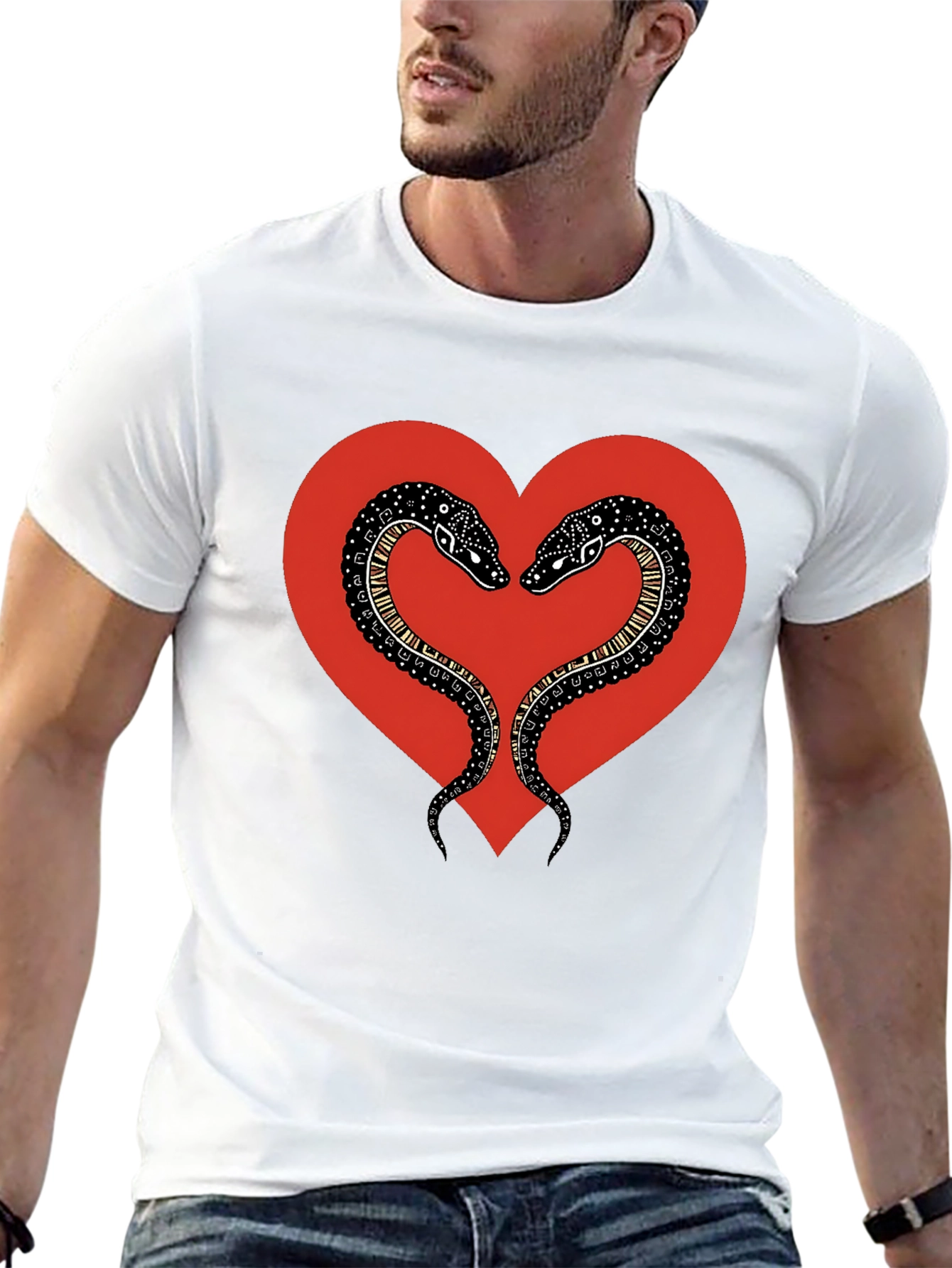 Snake Heart Graphic Tee - Black Cotton T-Shirt