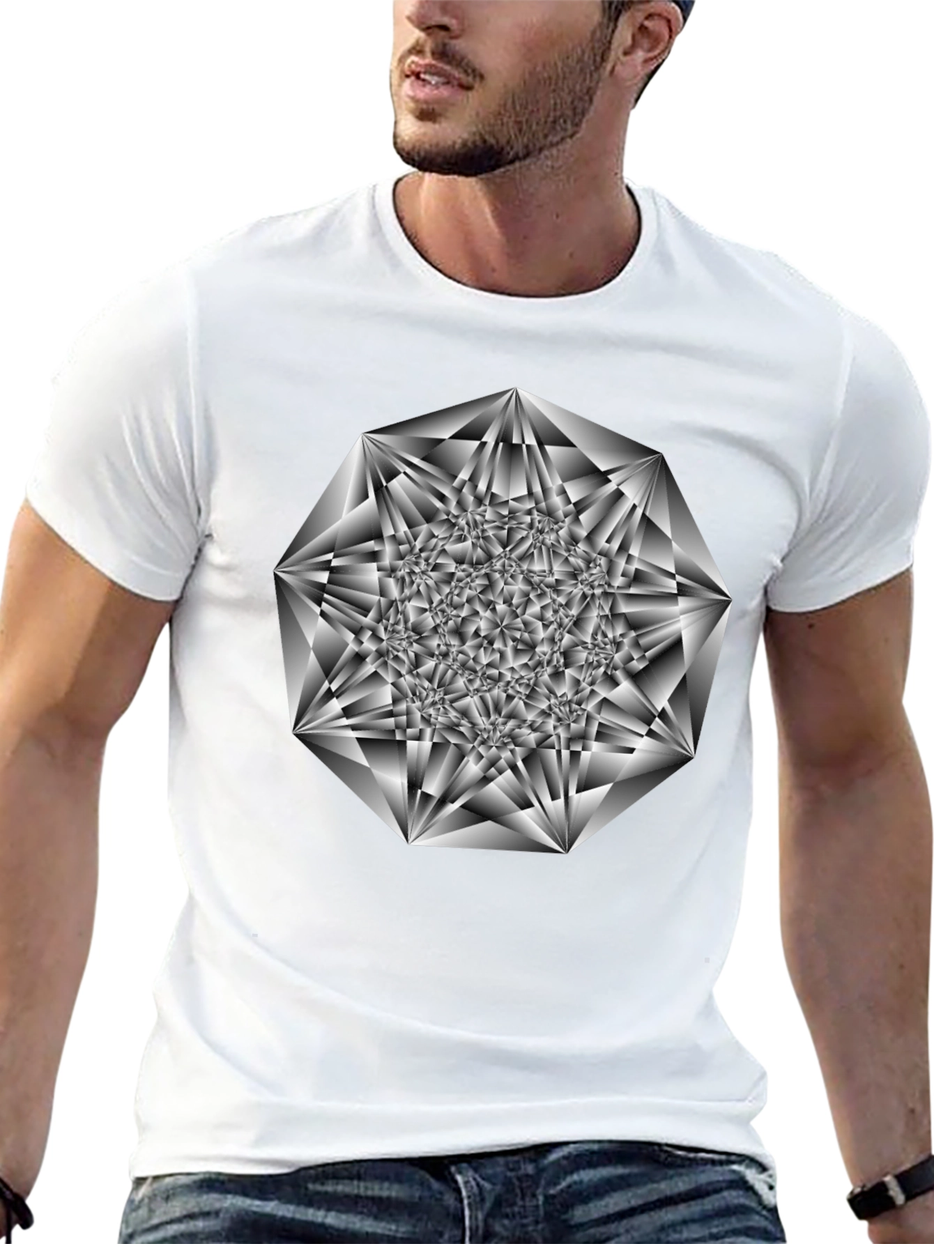 Geometric Diamond Graphic Tee - Black