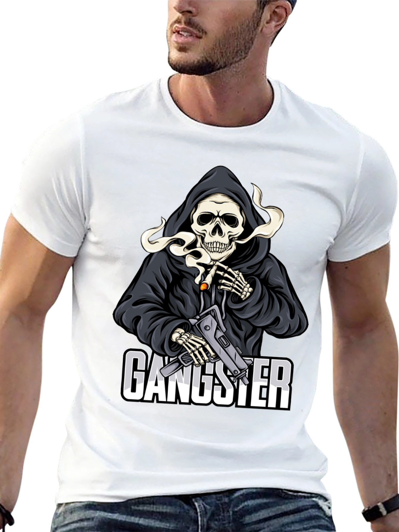 Gangster Grim Reaper Graphic T-Shirt
