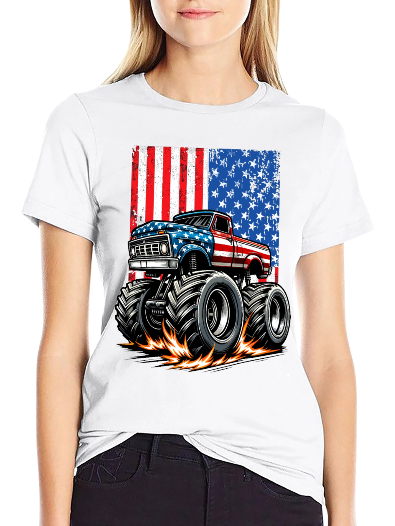 American Flag Monster Truck Graphic Tee
