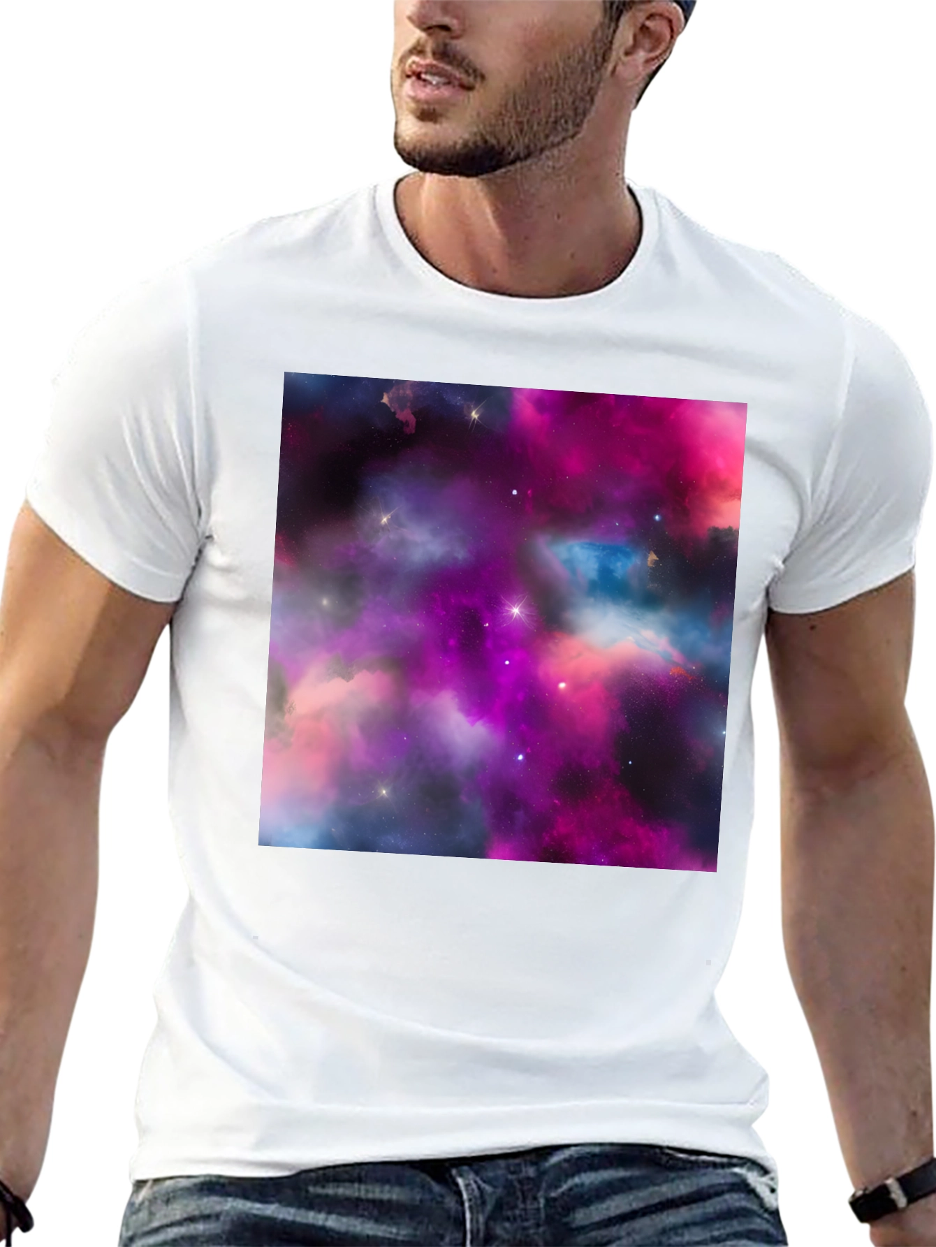Galaxy Print Black T-Shirt - Stylish Outer Space Design