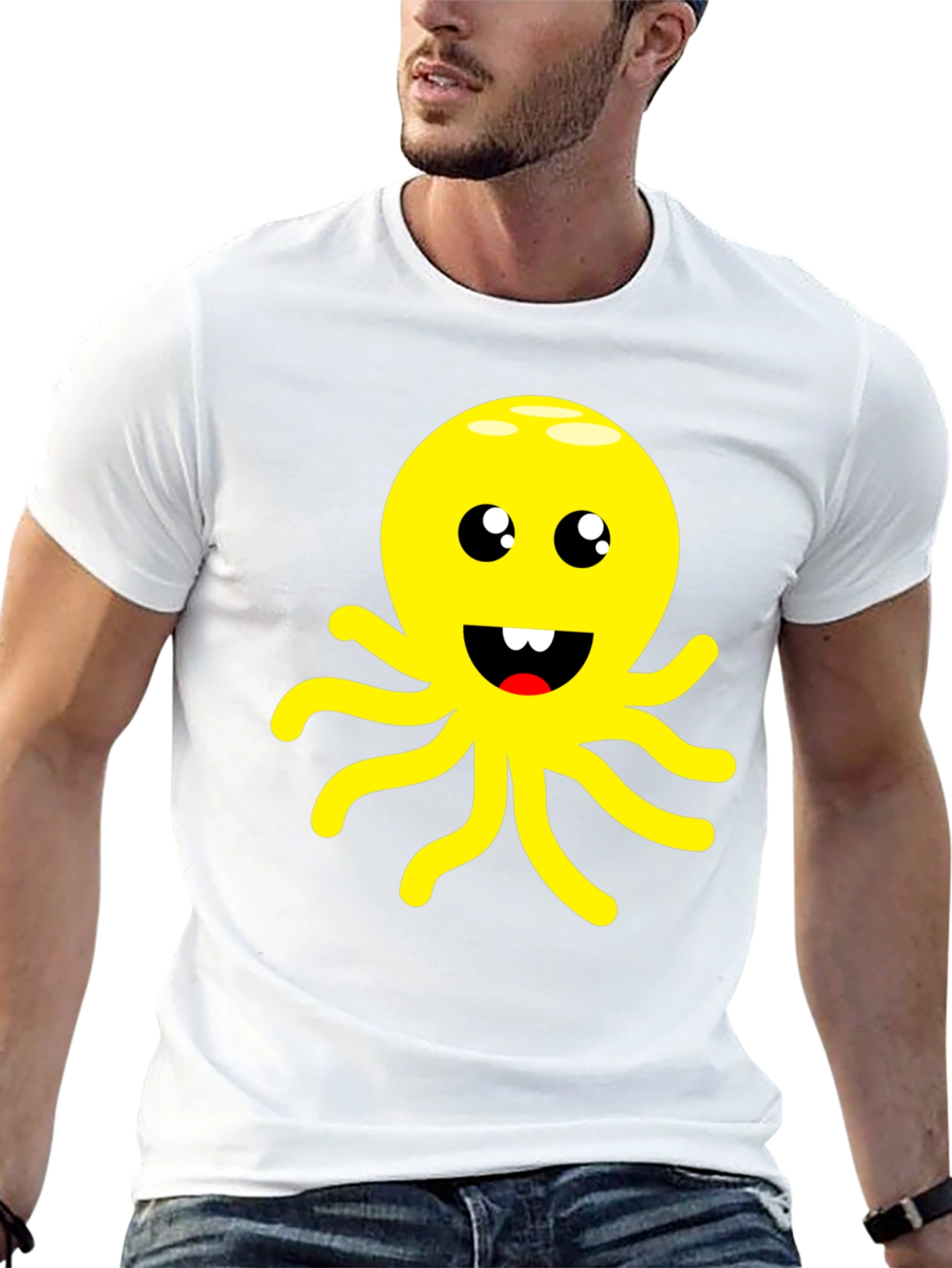 Cute Cartoon Octopus Graphic Black T-Shirt