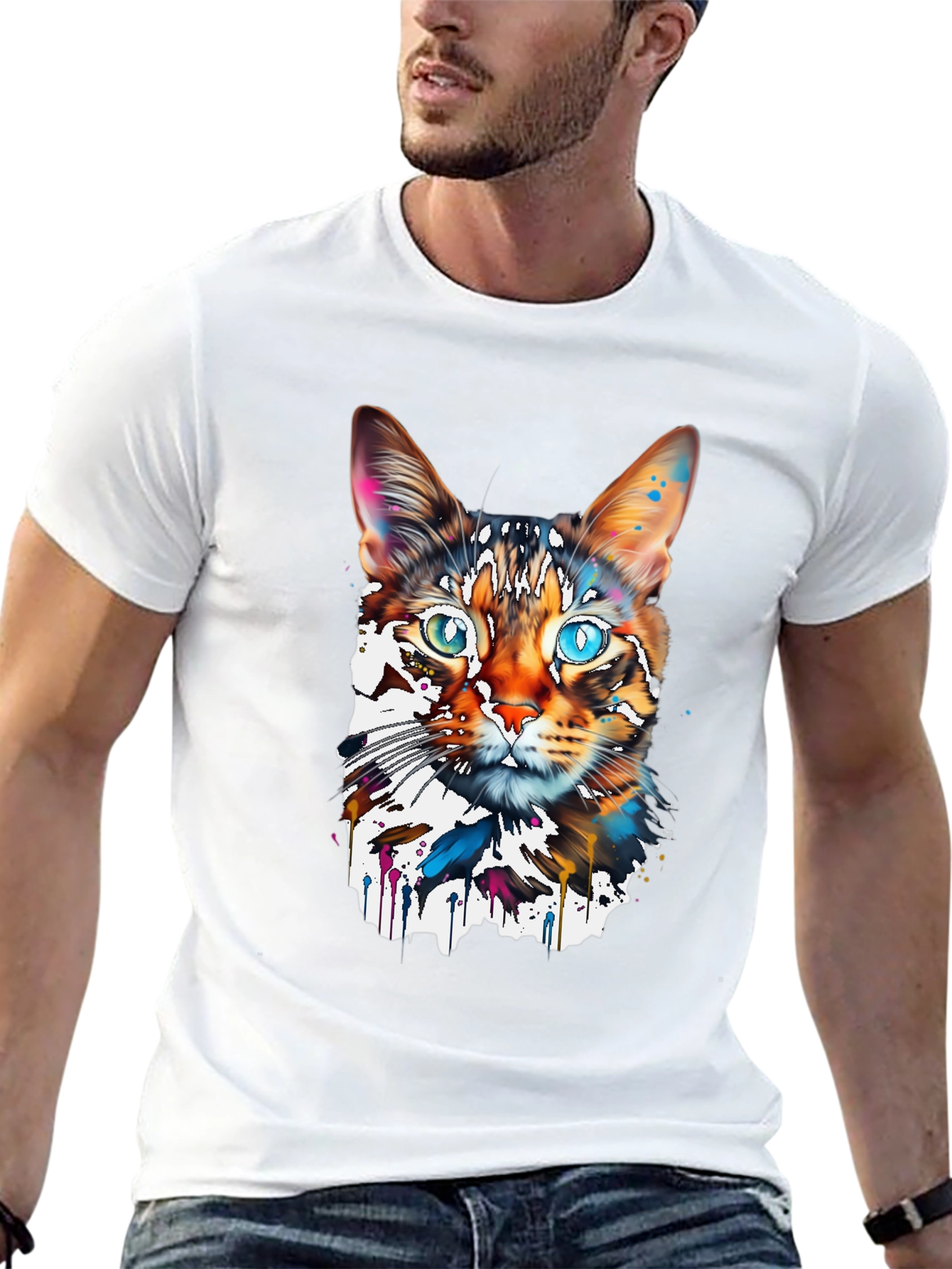 Abstract Cat Graphic Tee - Modern Art T-Shirt
