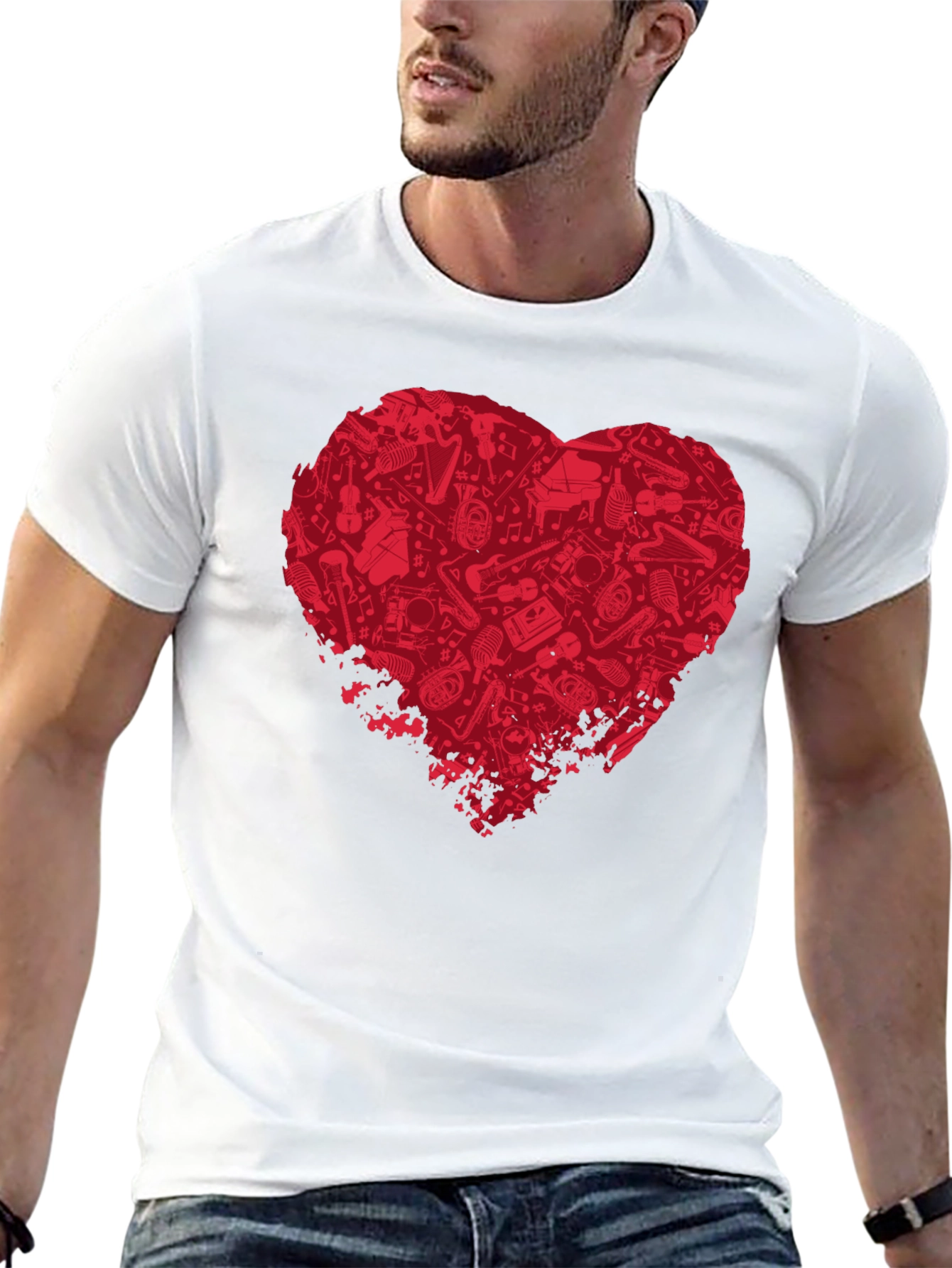 Music Lovers Heart T-Shirt - Black Cotton