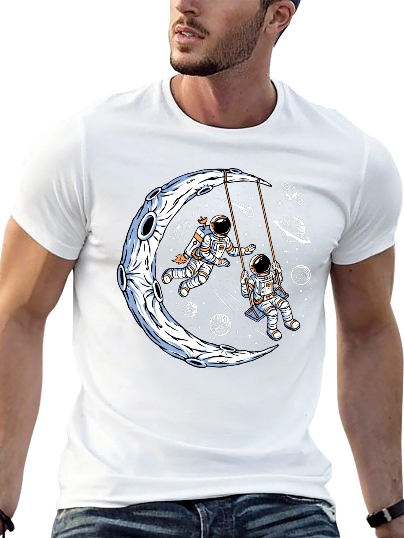 Astronaut Moon Swing Graphic Tee - Black