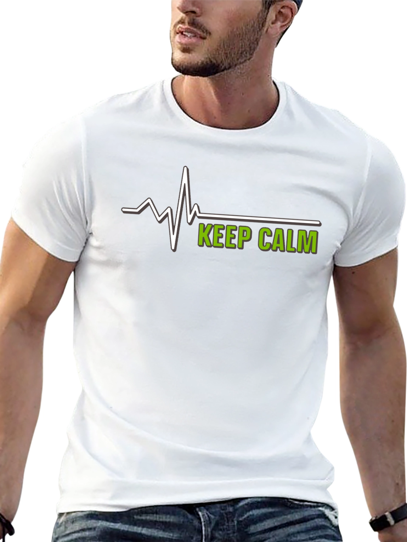 Keep Calm Black T-Shirt with EKG Design