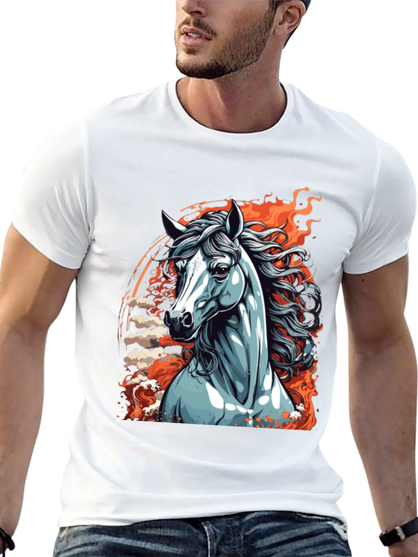 Fiery Horse Graphic Tee - Black Cotton Shirt
