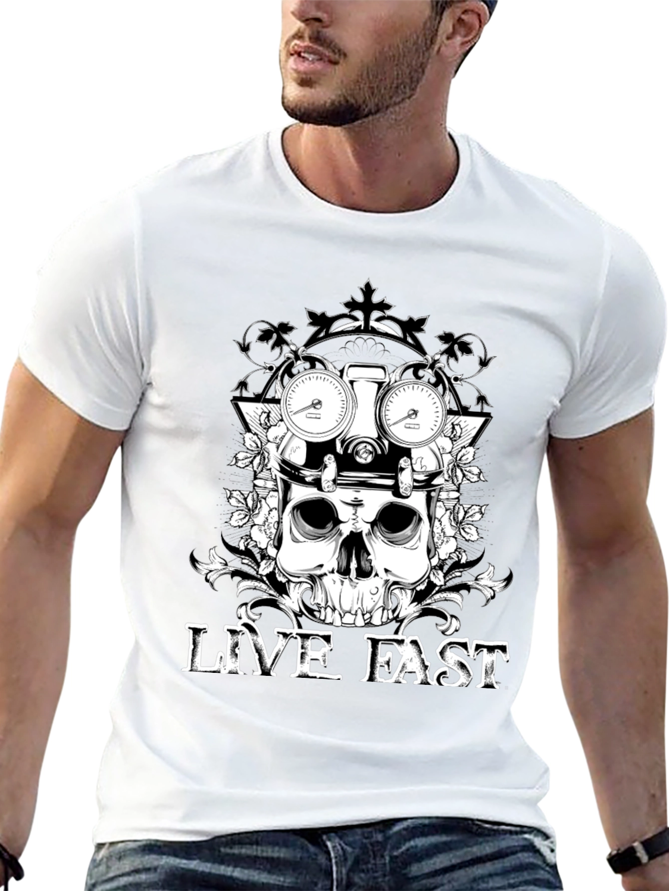 Live Fast Skull Graphic Tee - Black Cotton T-Shirt