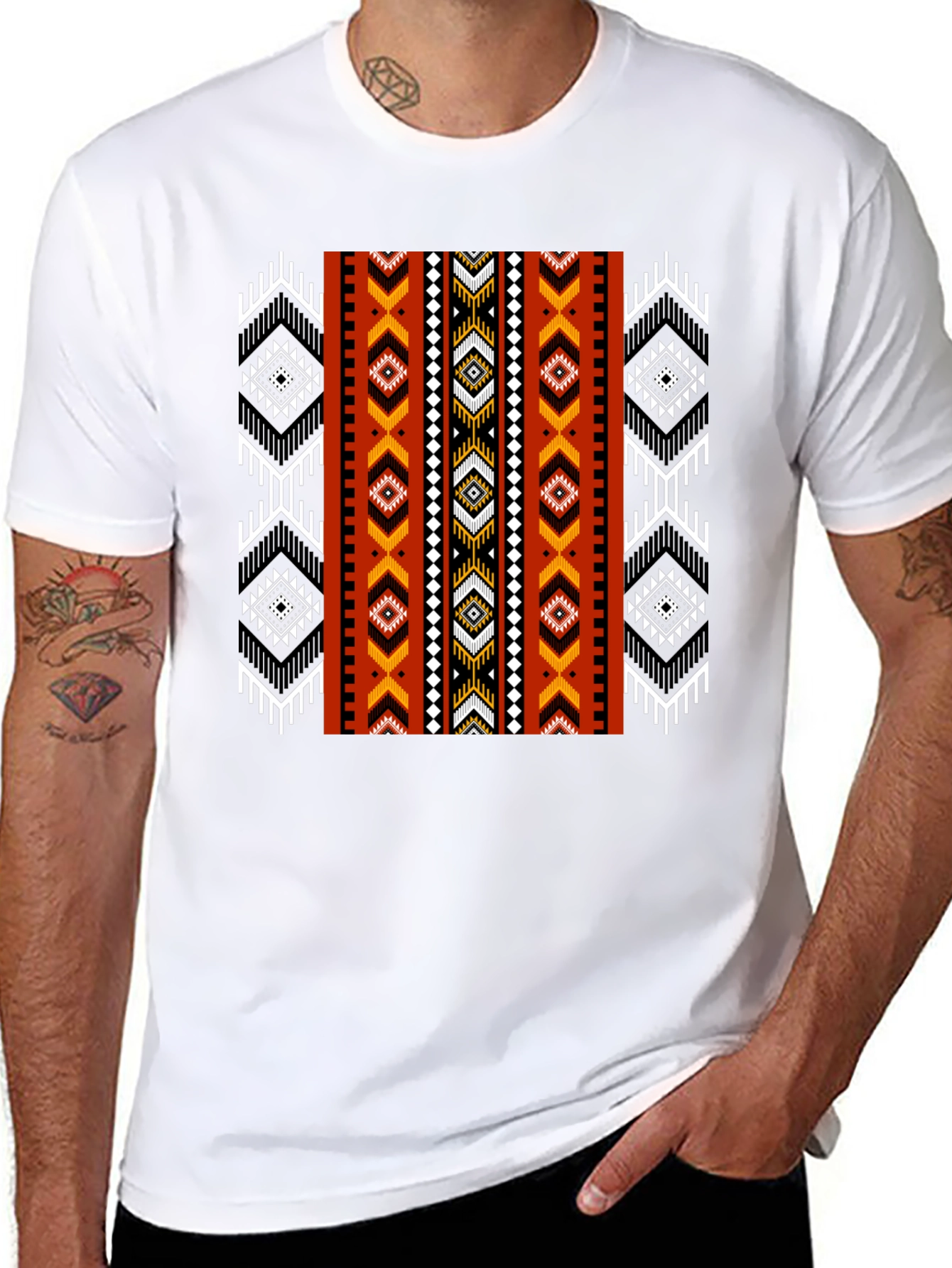 Tribal Pattern Black Tee - Stylish Geometric Design