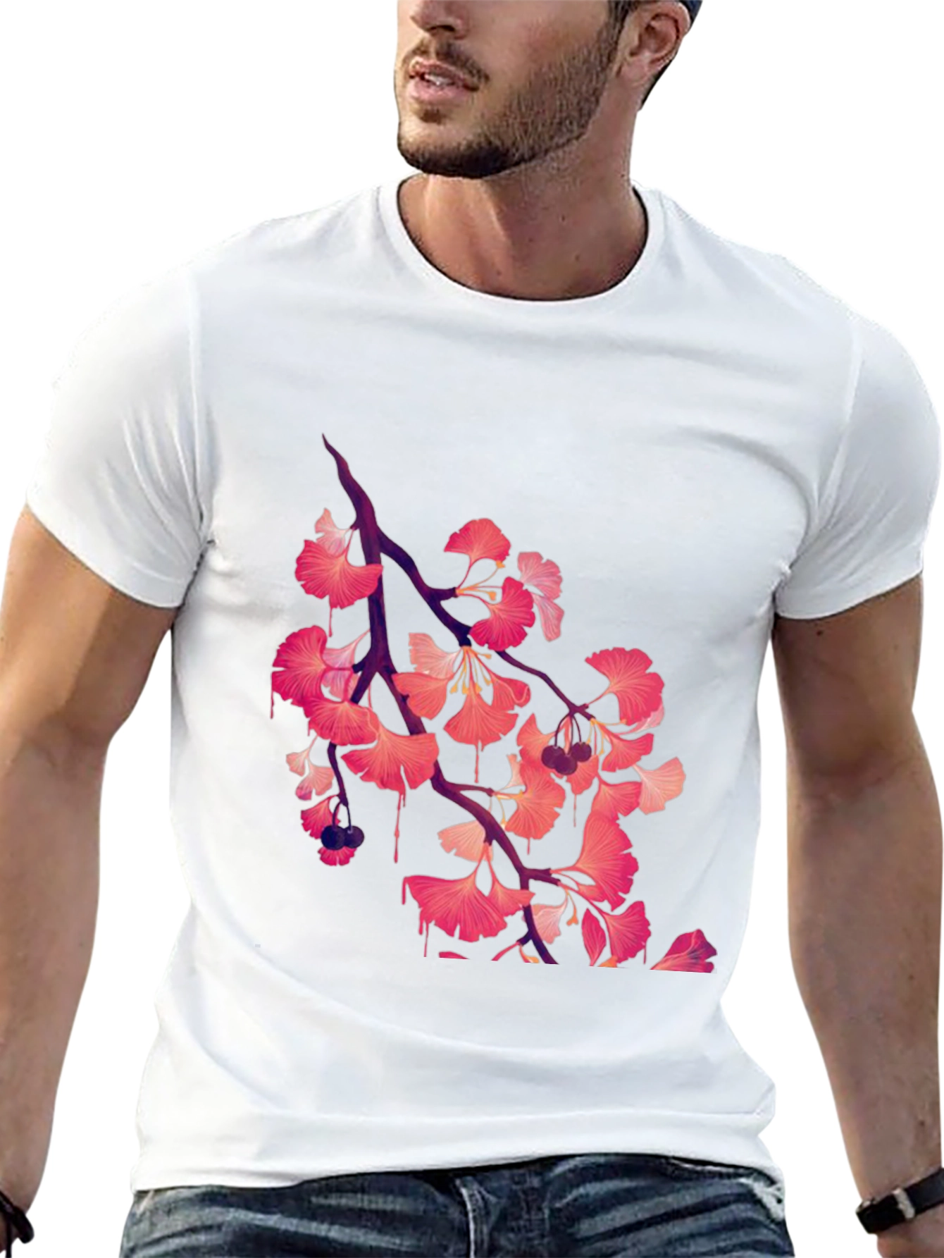Gingko Leaf Graphic Black Tee