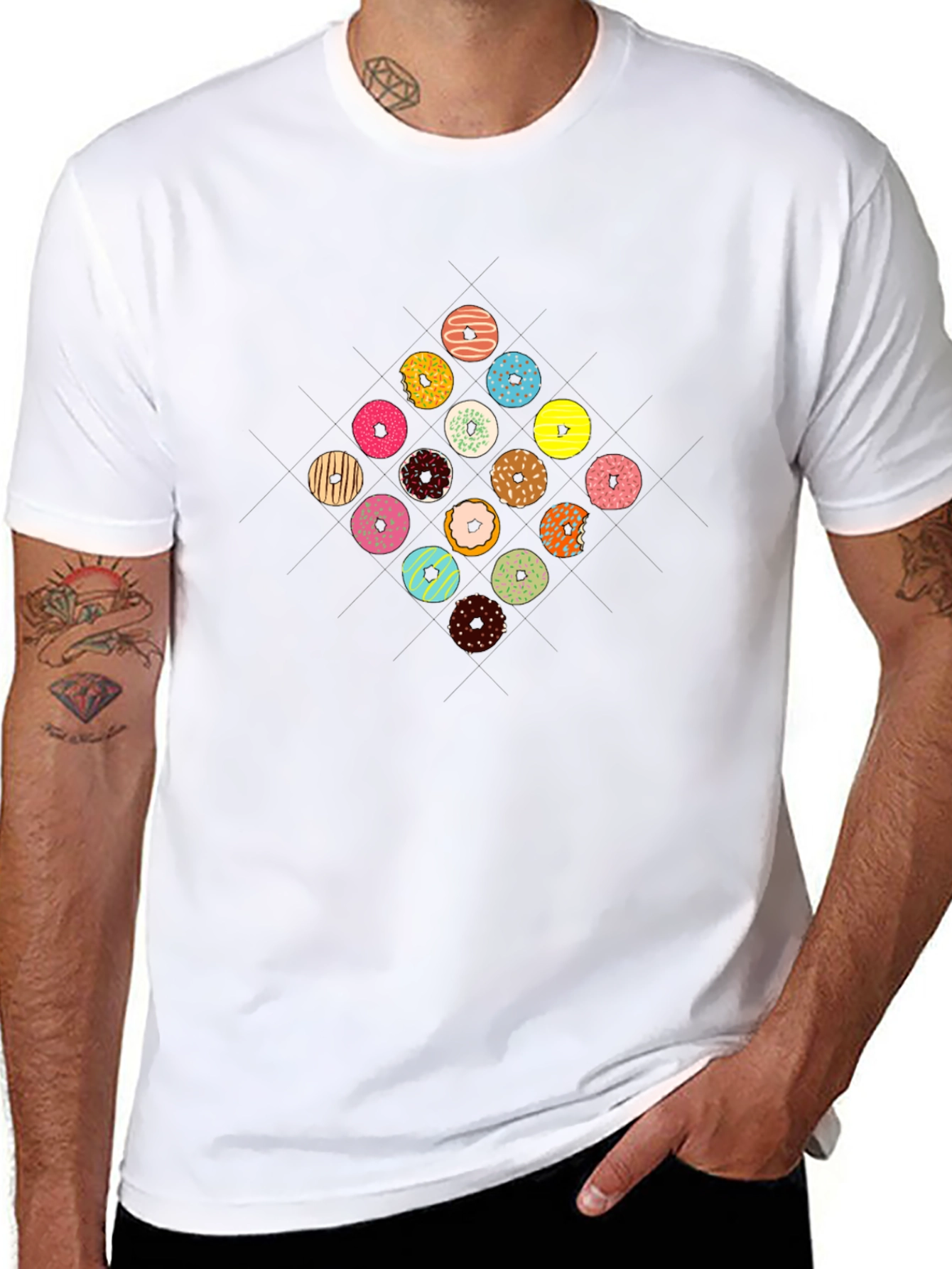 Donut Pattern Black T-Shirt