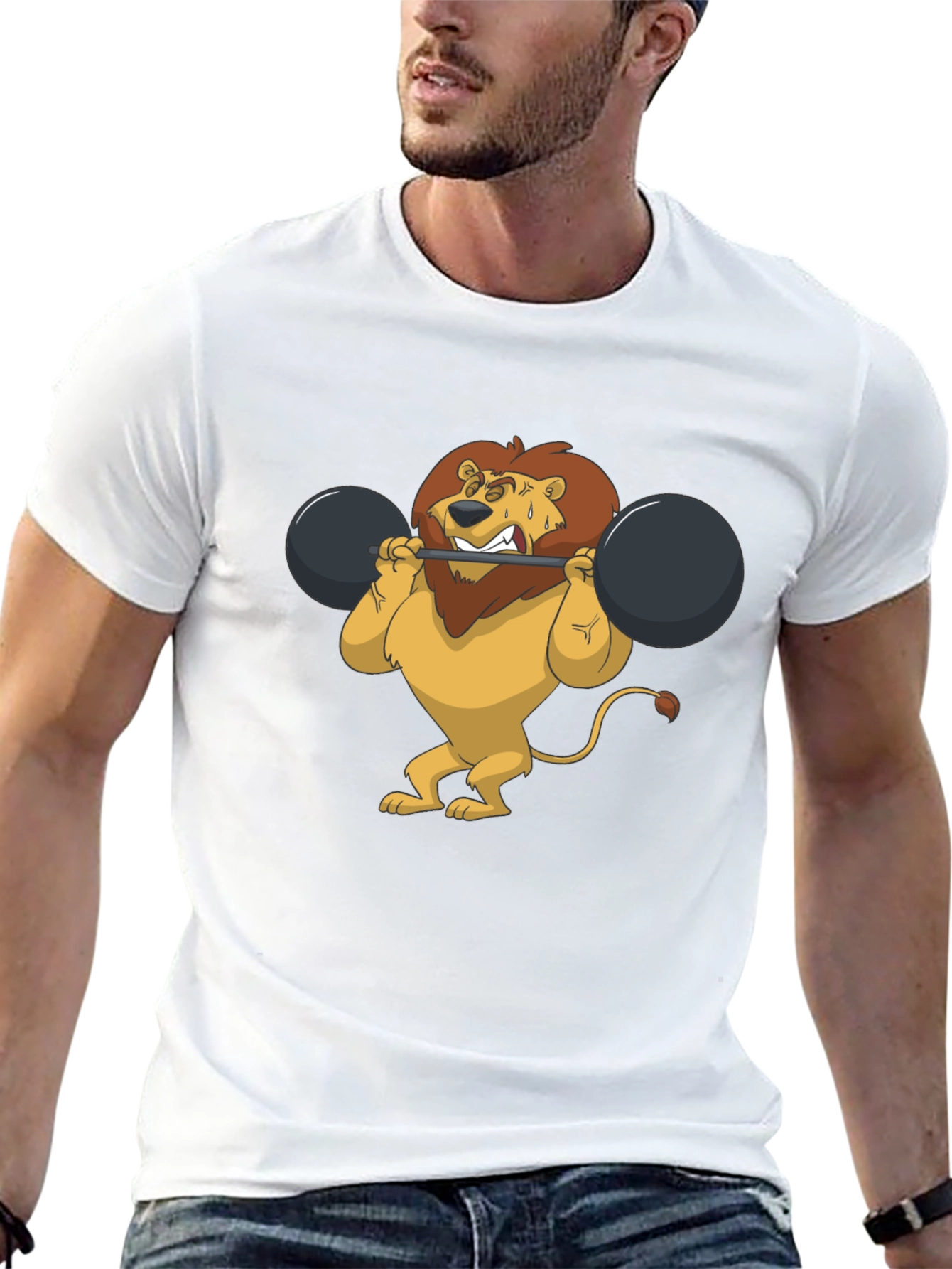 Lion Lifting Weights Graphic Tee - Black T-Shirt