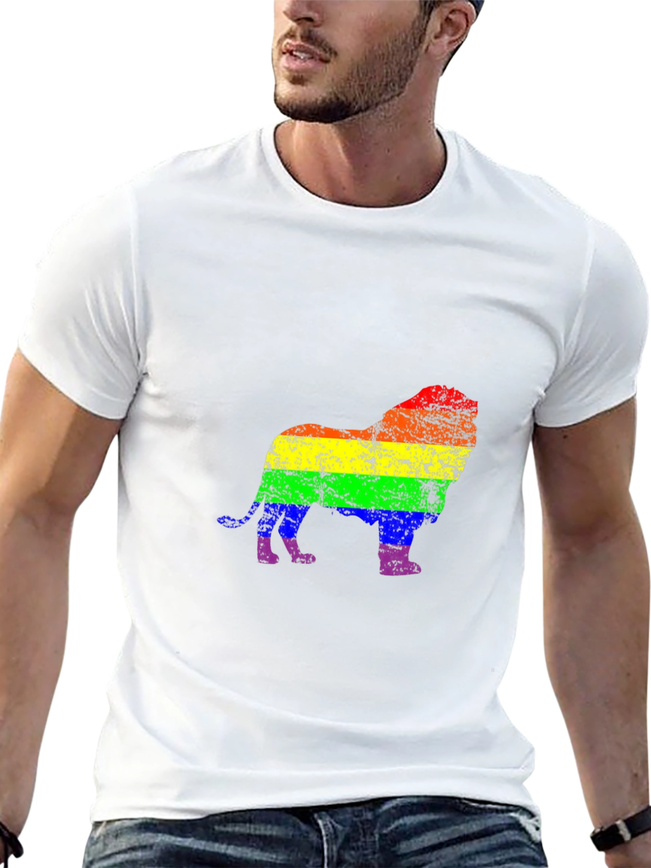 Rainbow Lion Graphic Tee - Black Cotton Shirt