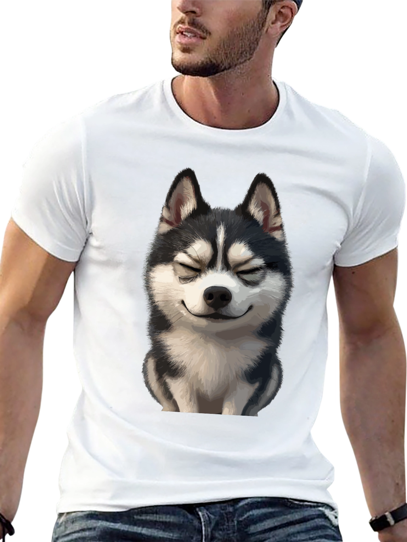 Husky Dog Graphic T-Shirt - Black Cotton Tee