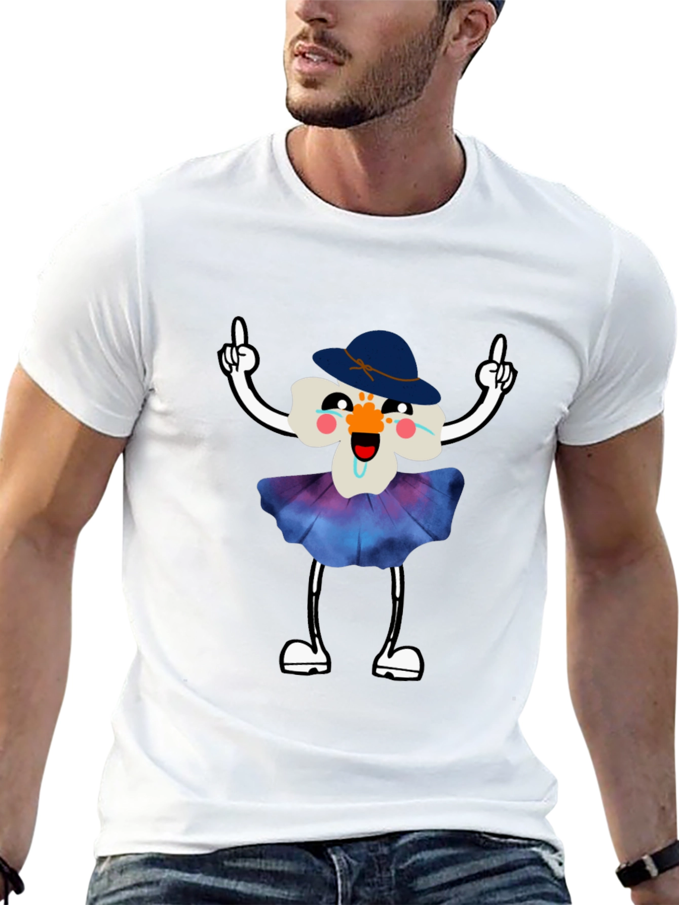 Whimsical Flower Cartoon Black T-Shirt