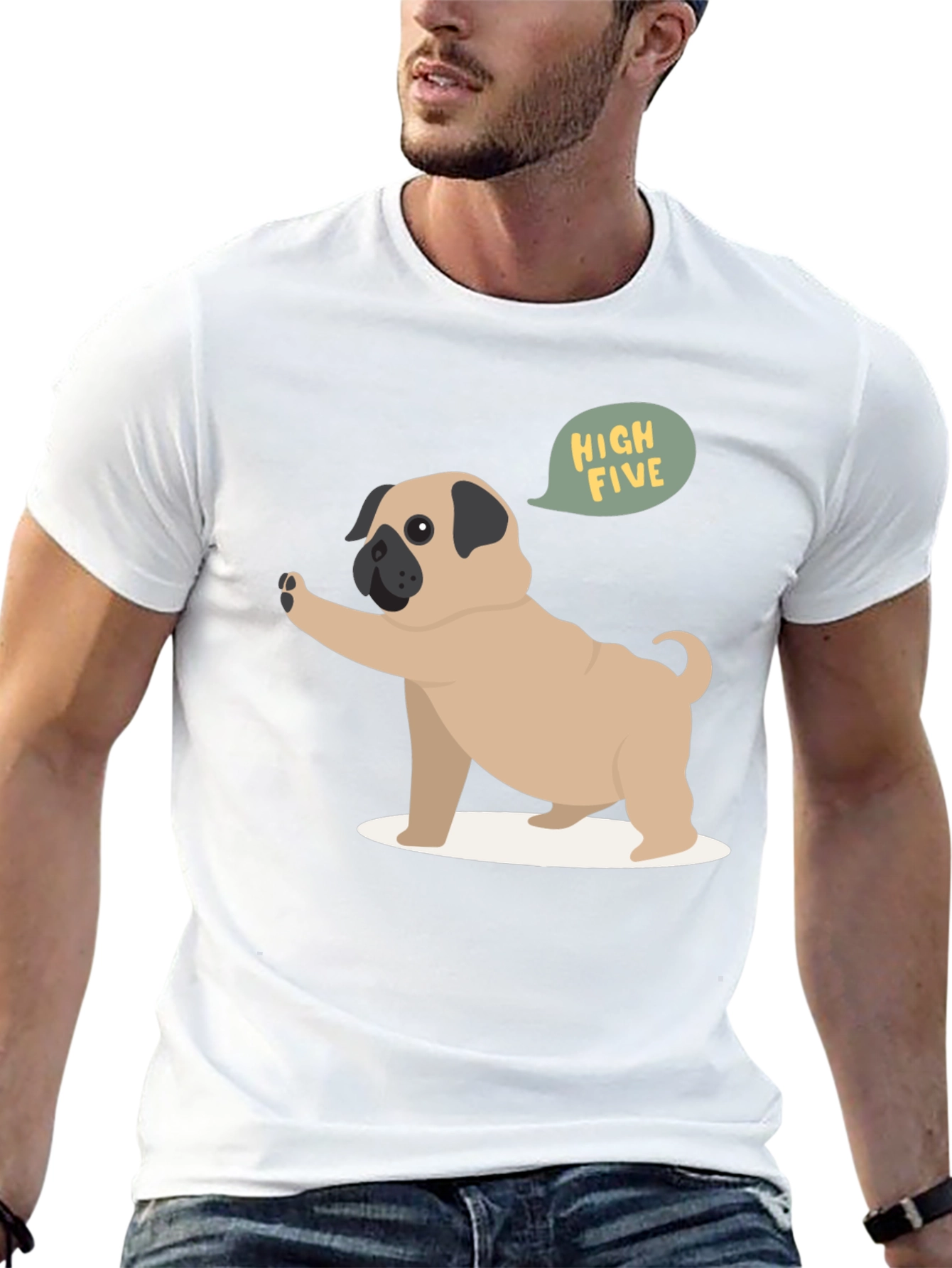 Pug High Five Graphic Tee - Black
