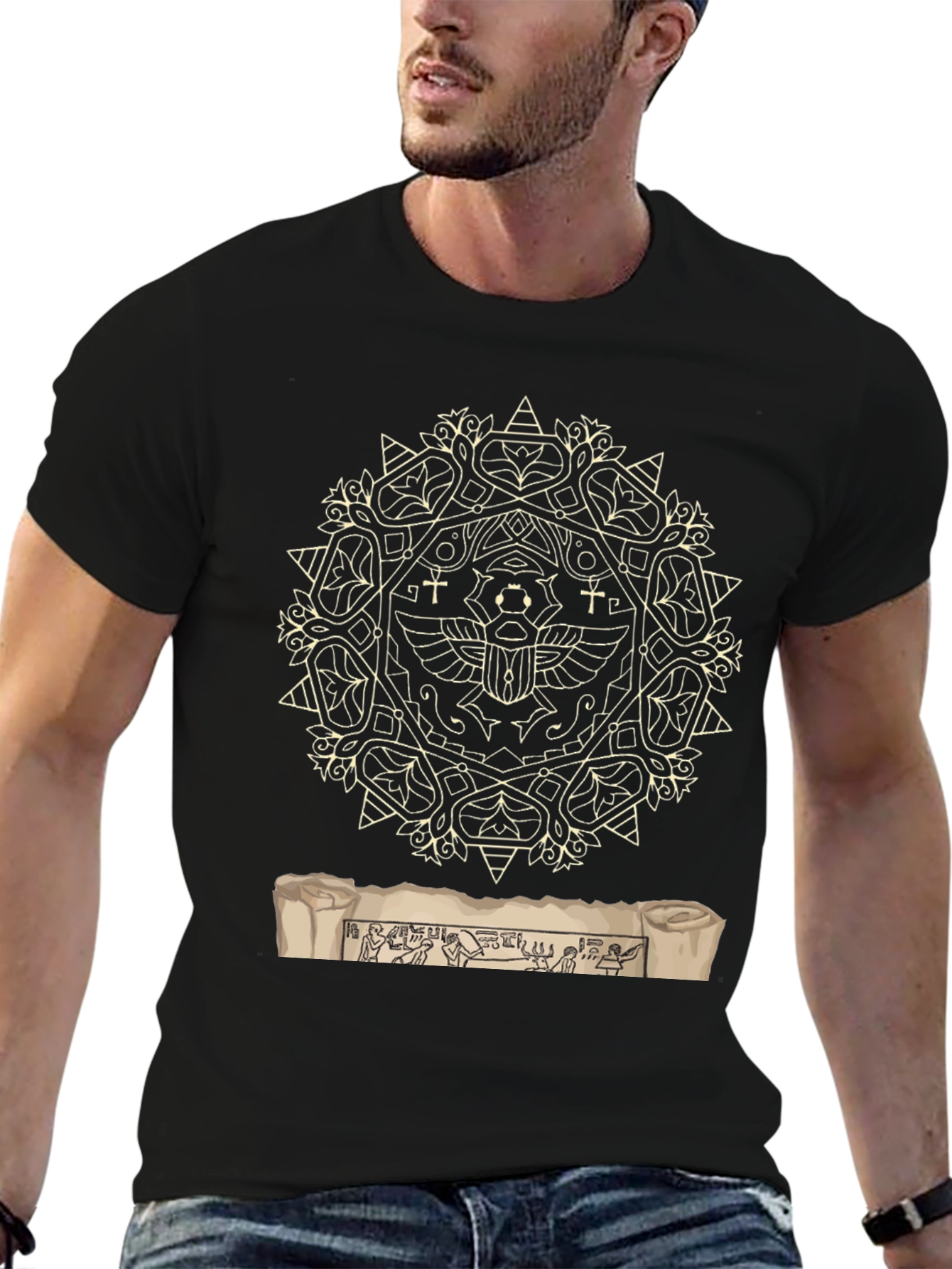 Egyptian Scarab Mandala Graphic T-Shirt