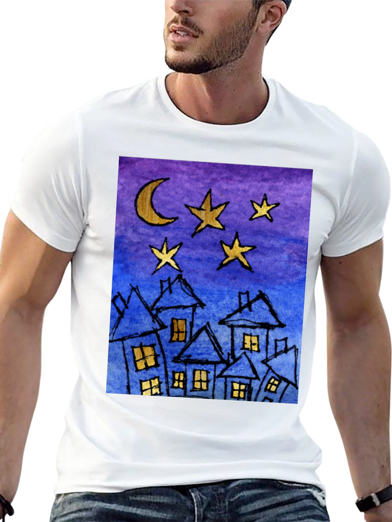 Starry Night Houses T-Shirt