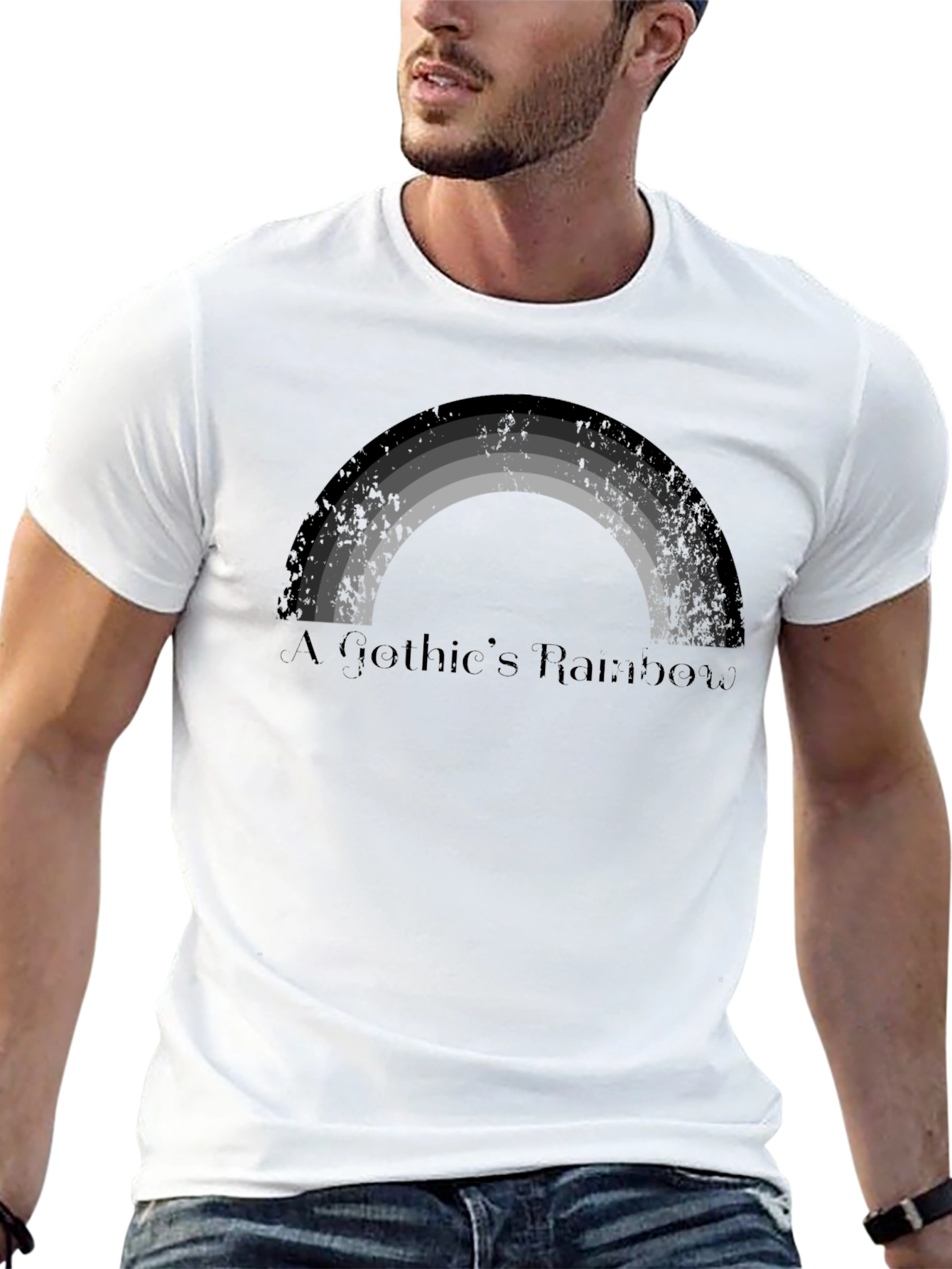 Gothic Rainbow Tee - Unique Gray Scale Design