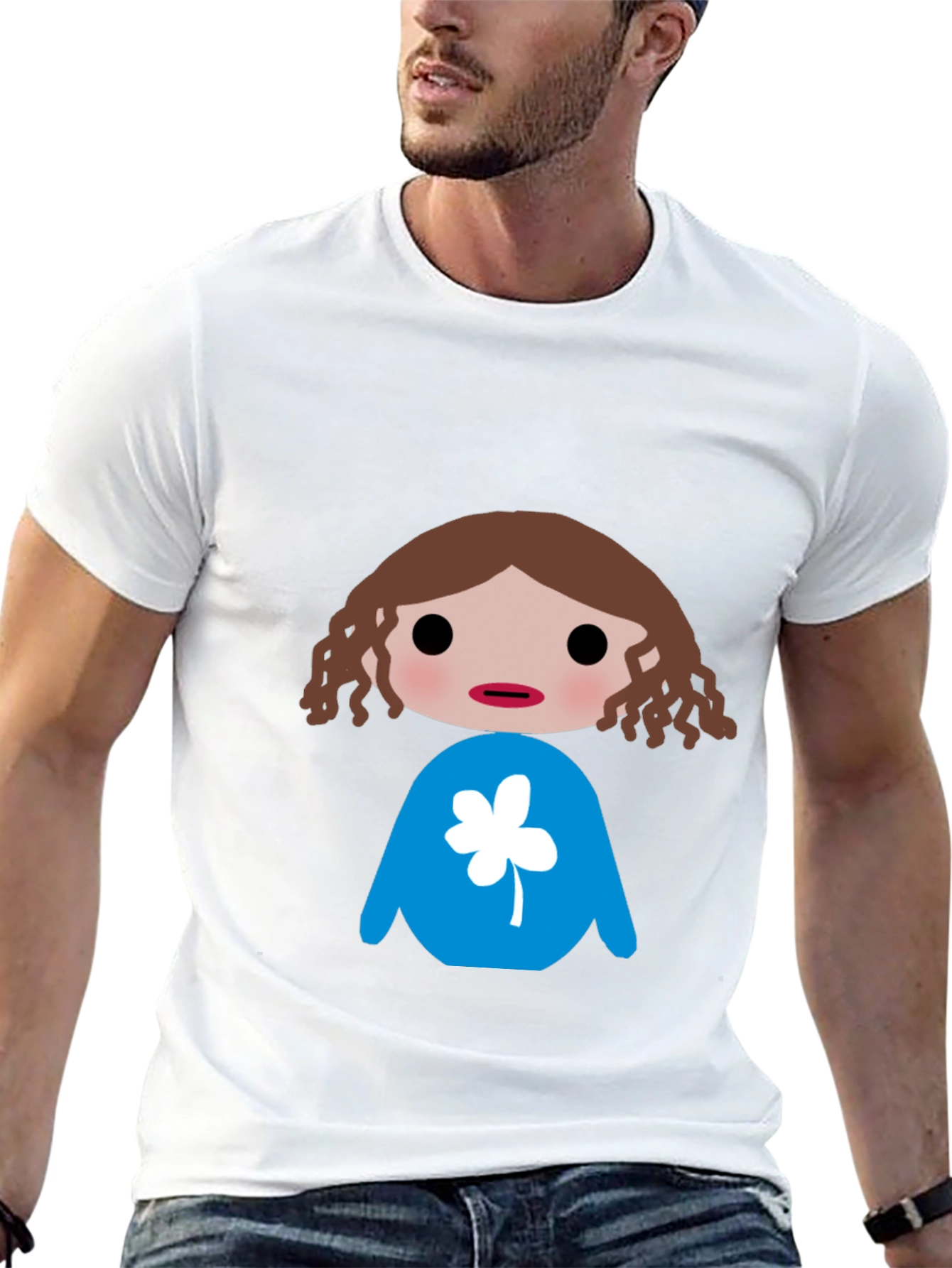 Black T-Shirt with Cartoon Character Design