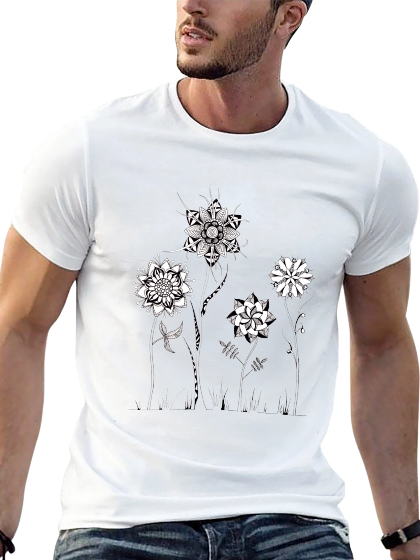 Abstract Floral Graphic Black T-Shirt