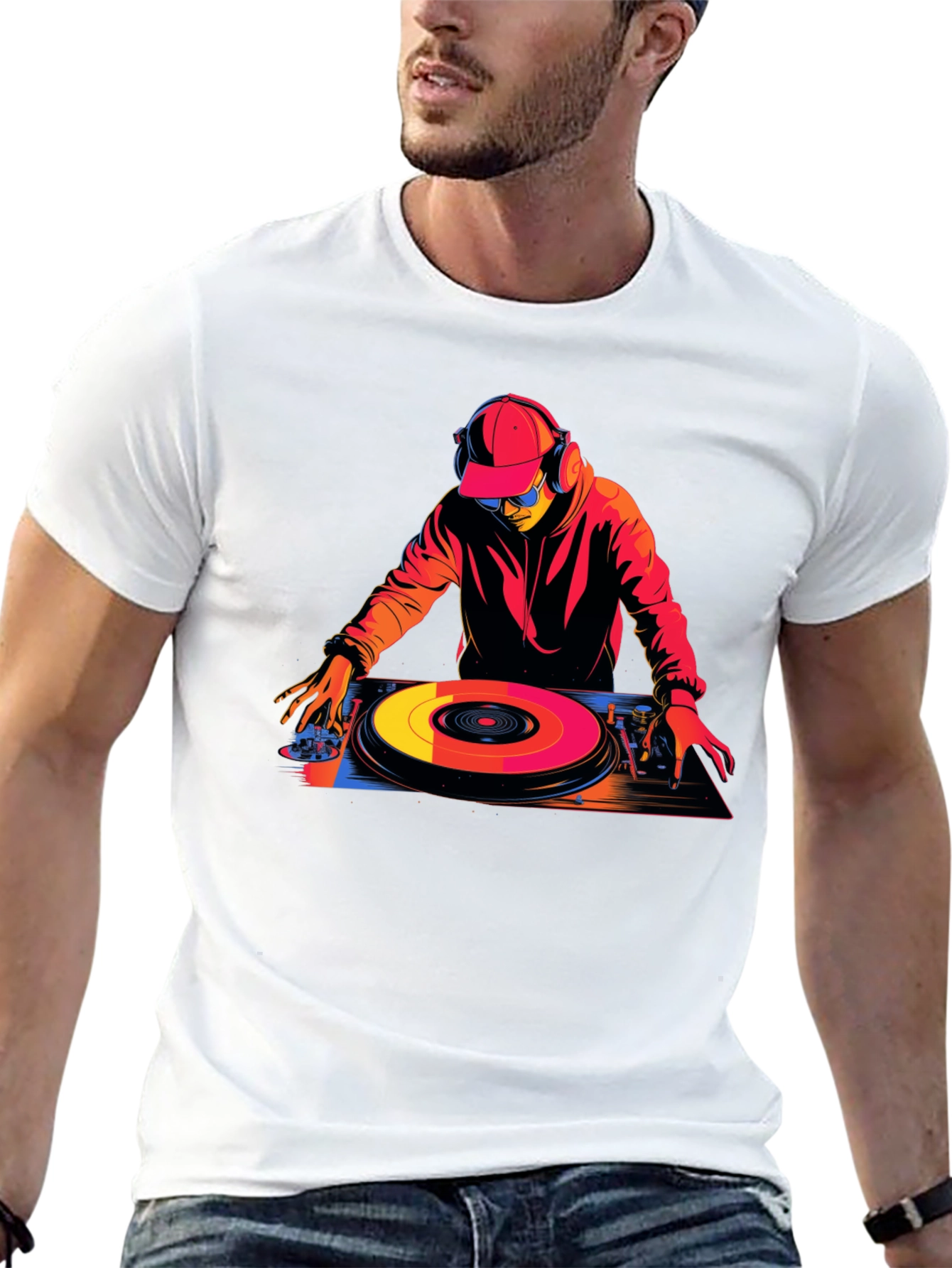 DJ Turntable Graphic Tee - Black Cotton Blend T-Shirt