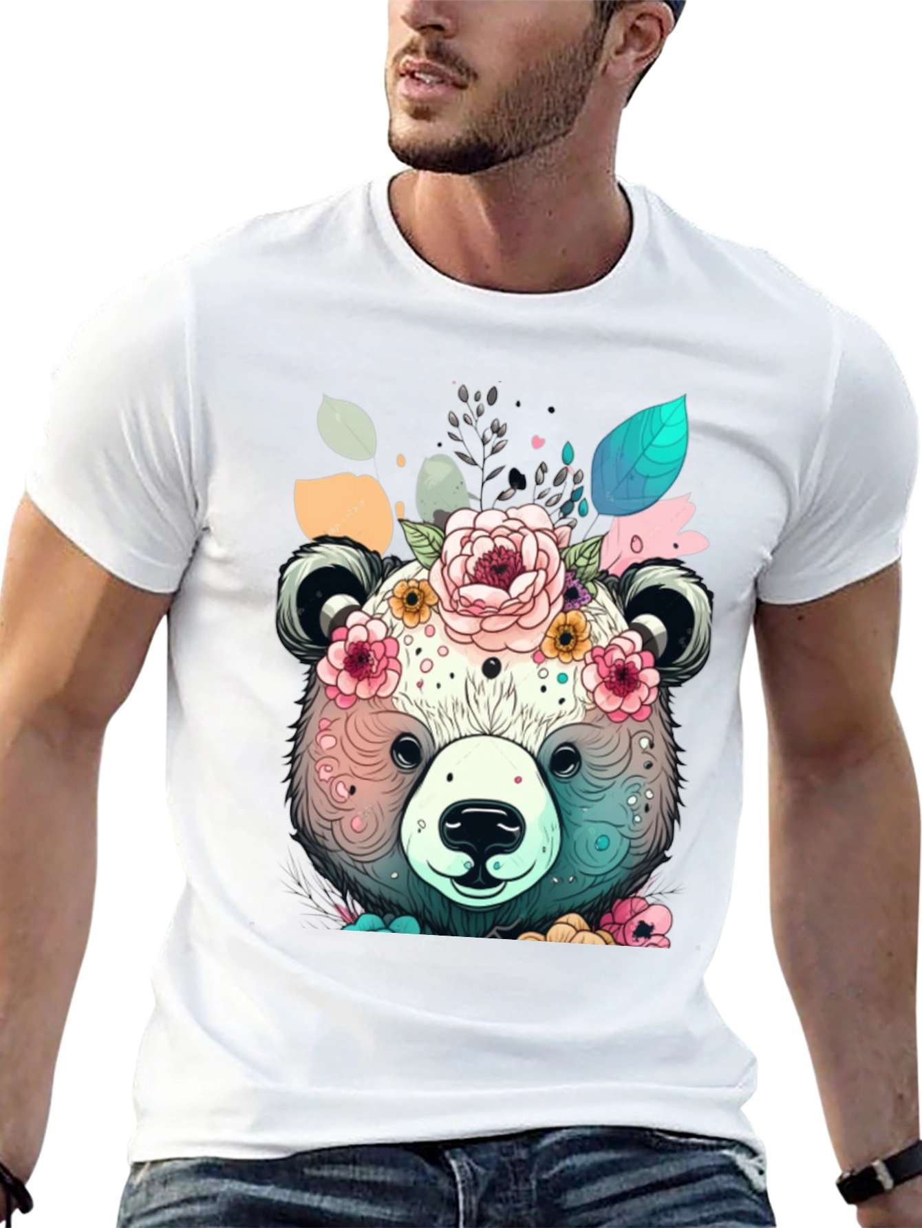 Floral Bear Graphic Tee - Black