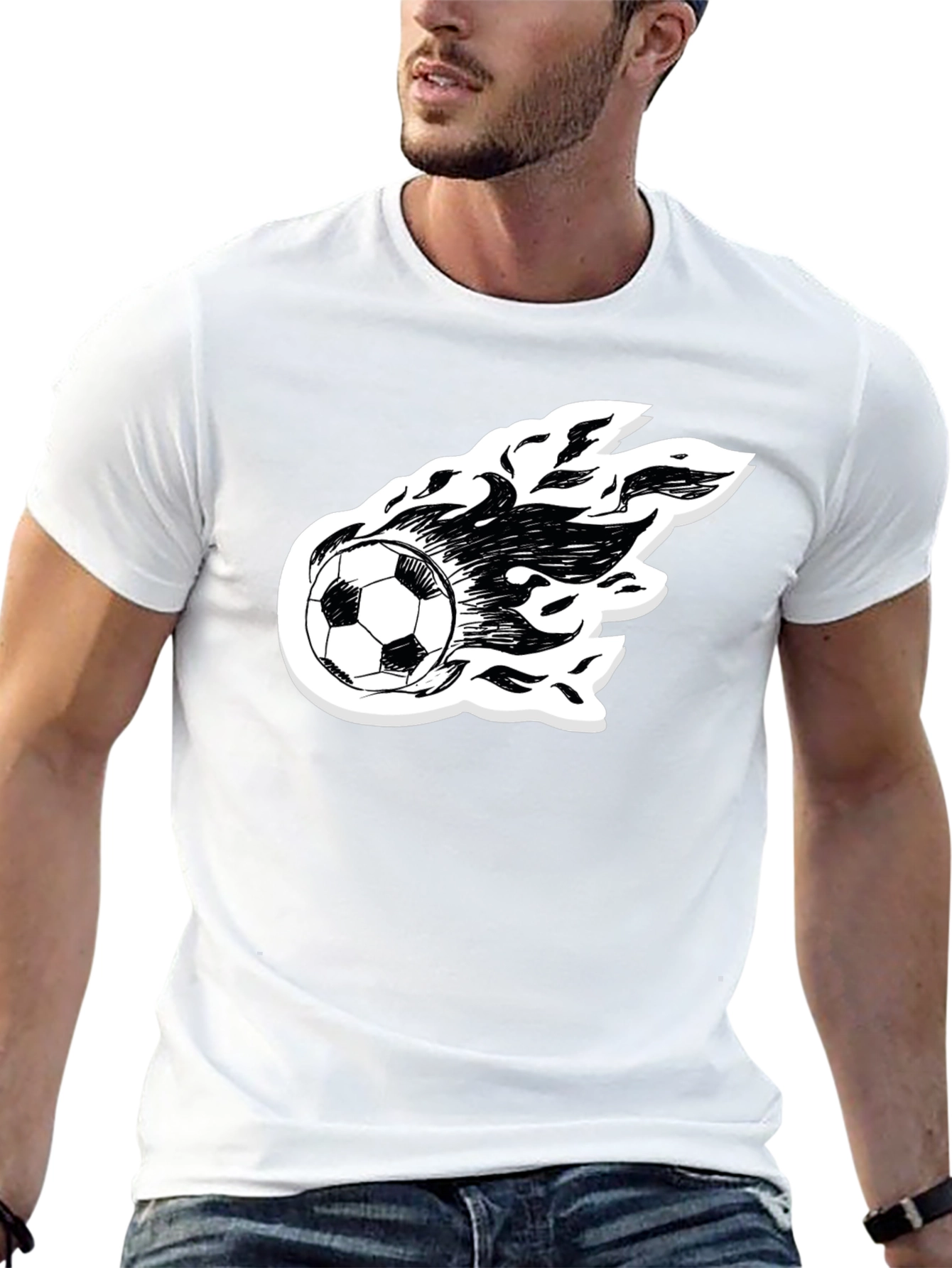 Flaming Soccer Ball Graphic Tee - Black Cotton Shirt
