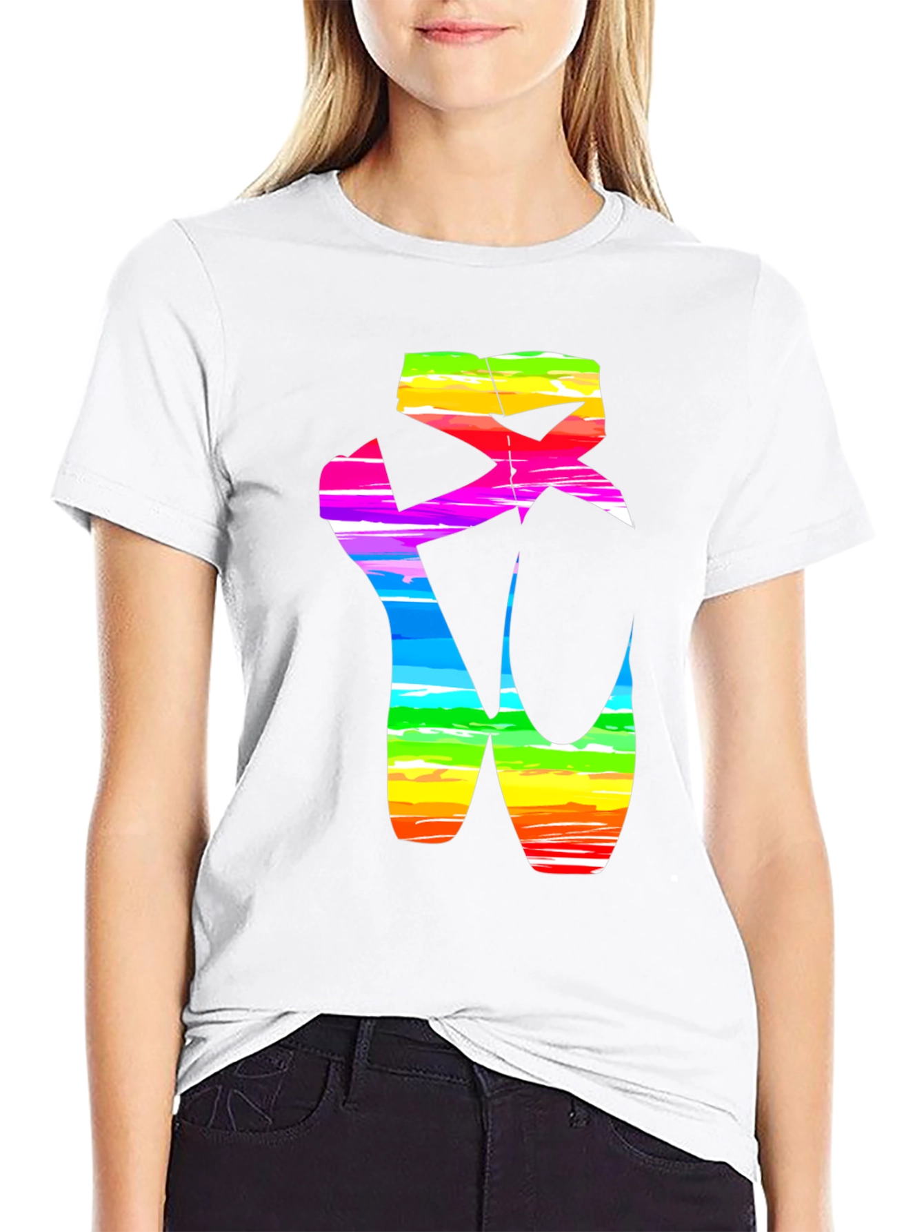 Rainbow Ballet Shoe Graphic Tee - Artistic Design