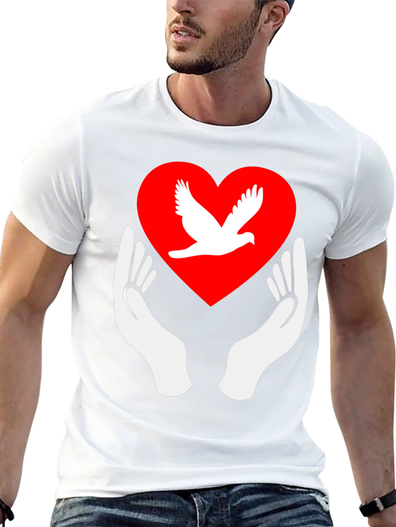 Dove Heart Graphic Tee - Peace Symbol Shirt