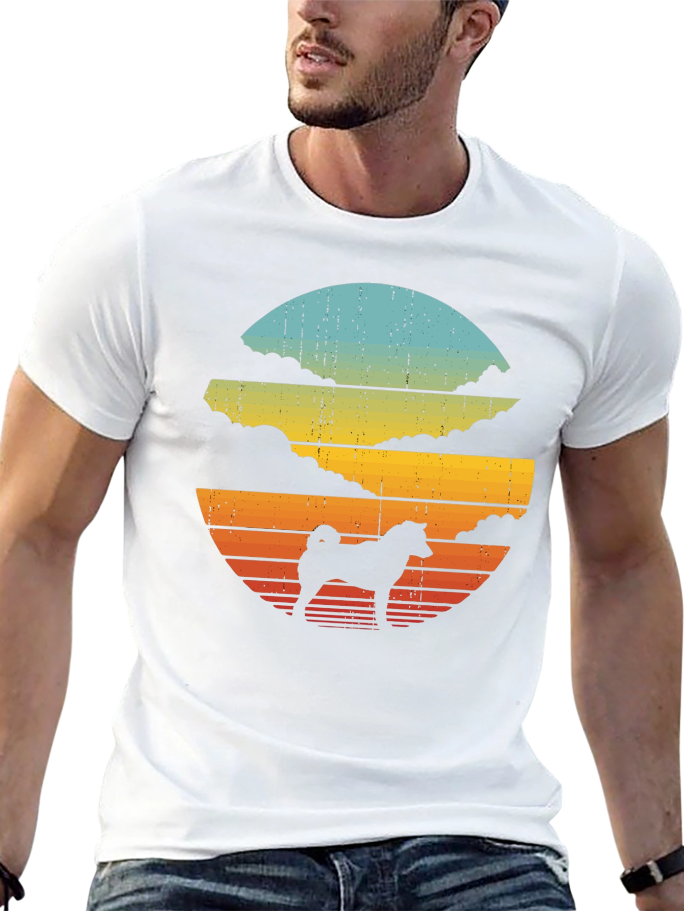 Retro Dog Silhouette T-Shirt - Sunset Design