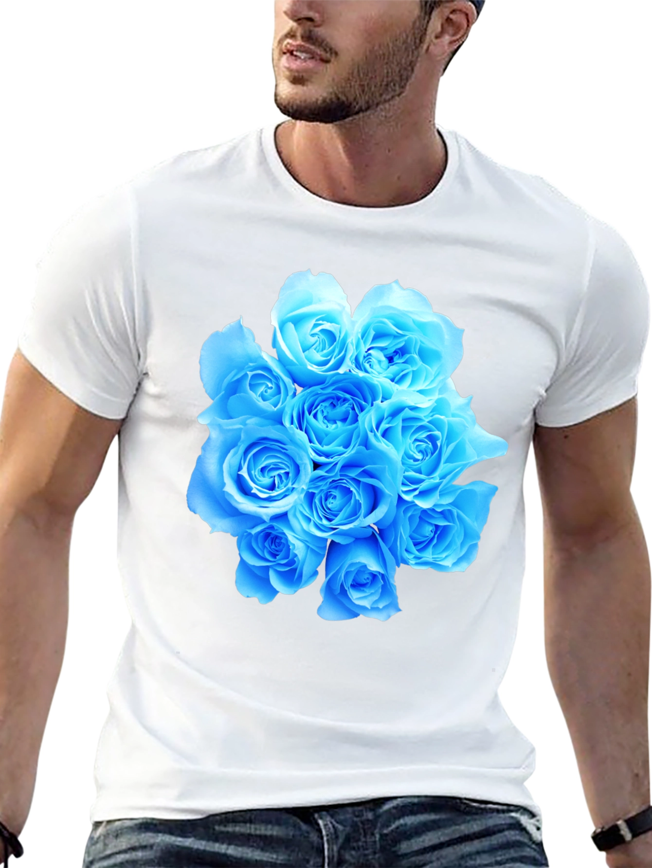 Blue Roses Graphic T-Shirt - Stylish Floral Tee
