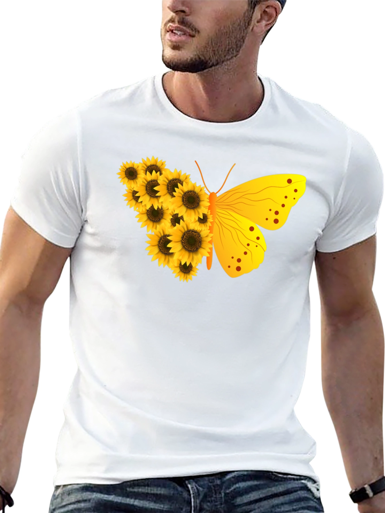 Sunflower Butterfly Graphic T-Shirt