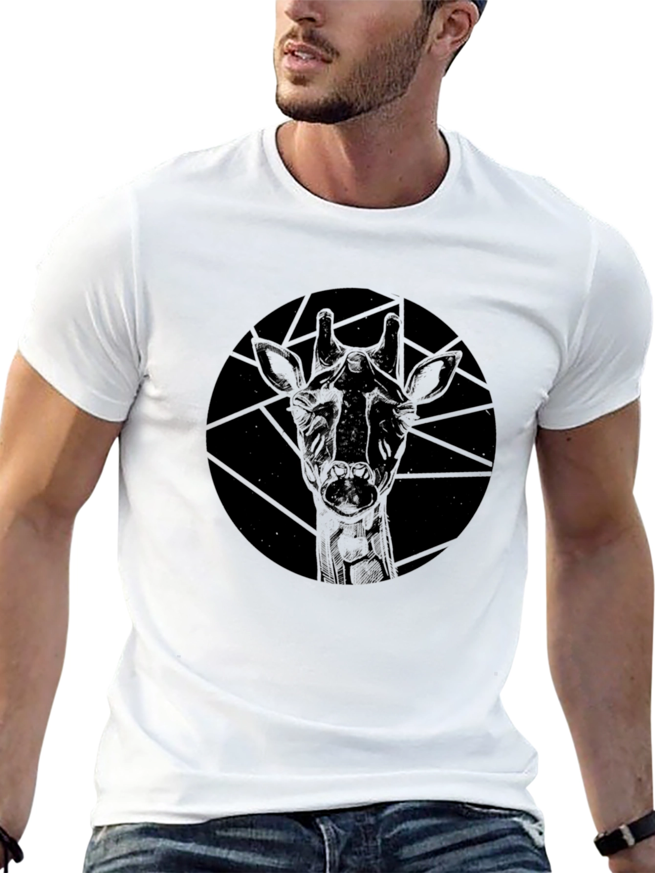 Geometric Giraffe Graphic Black T-Shirt
